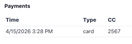 Payment with last 4 displayed