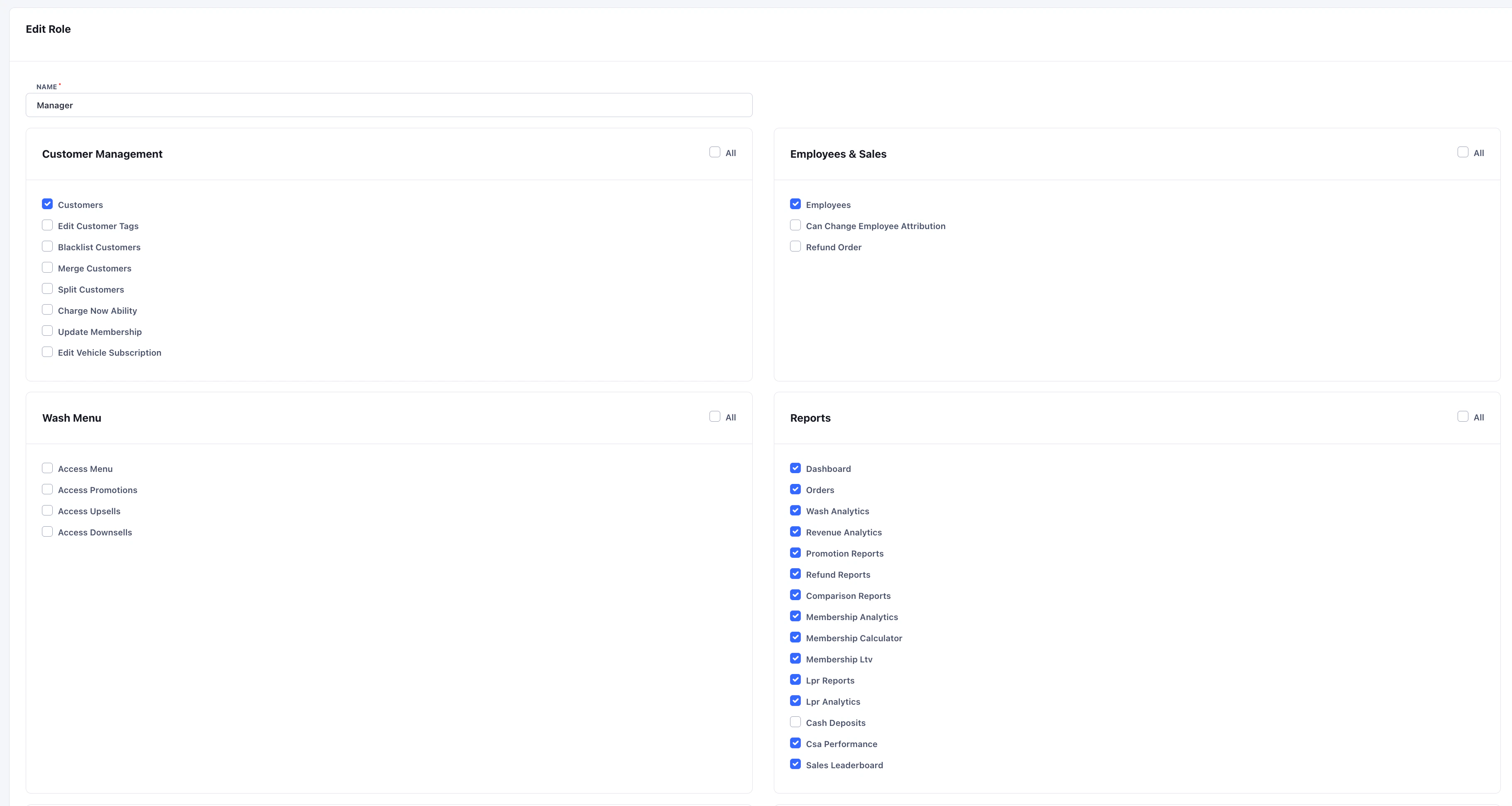 Role permissions form