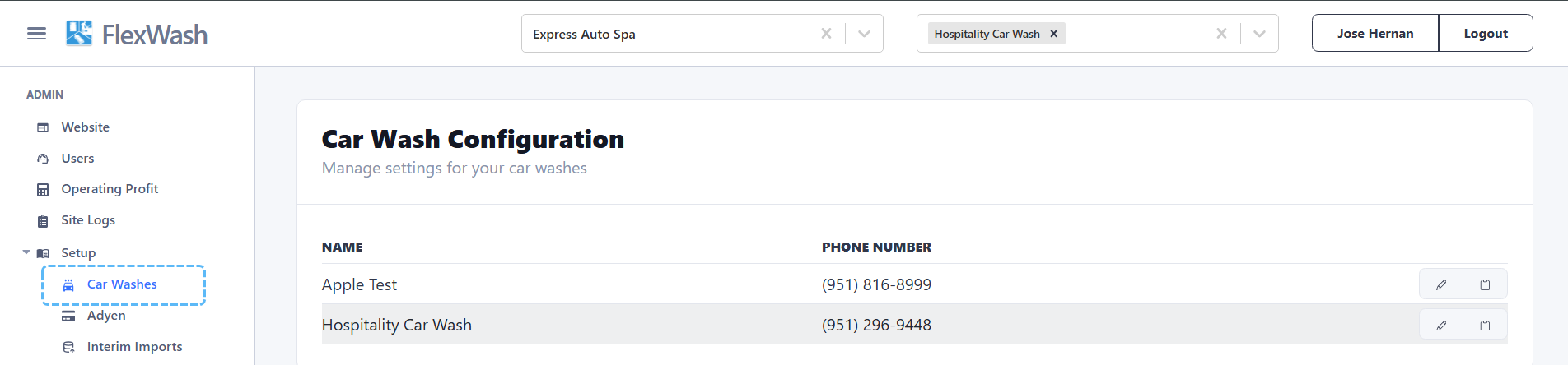 Carwash Configuration