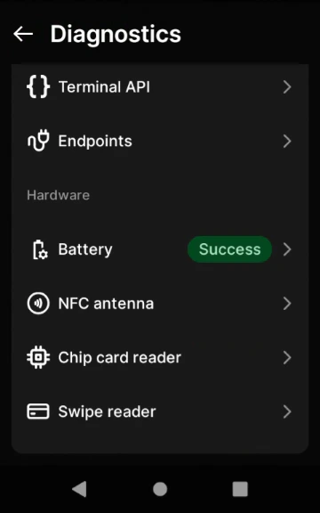 Diagnostics Hardware section