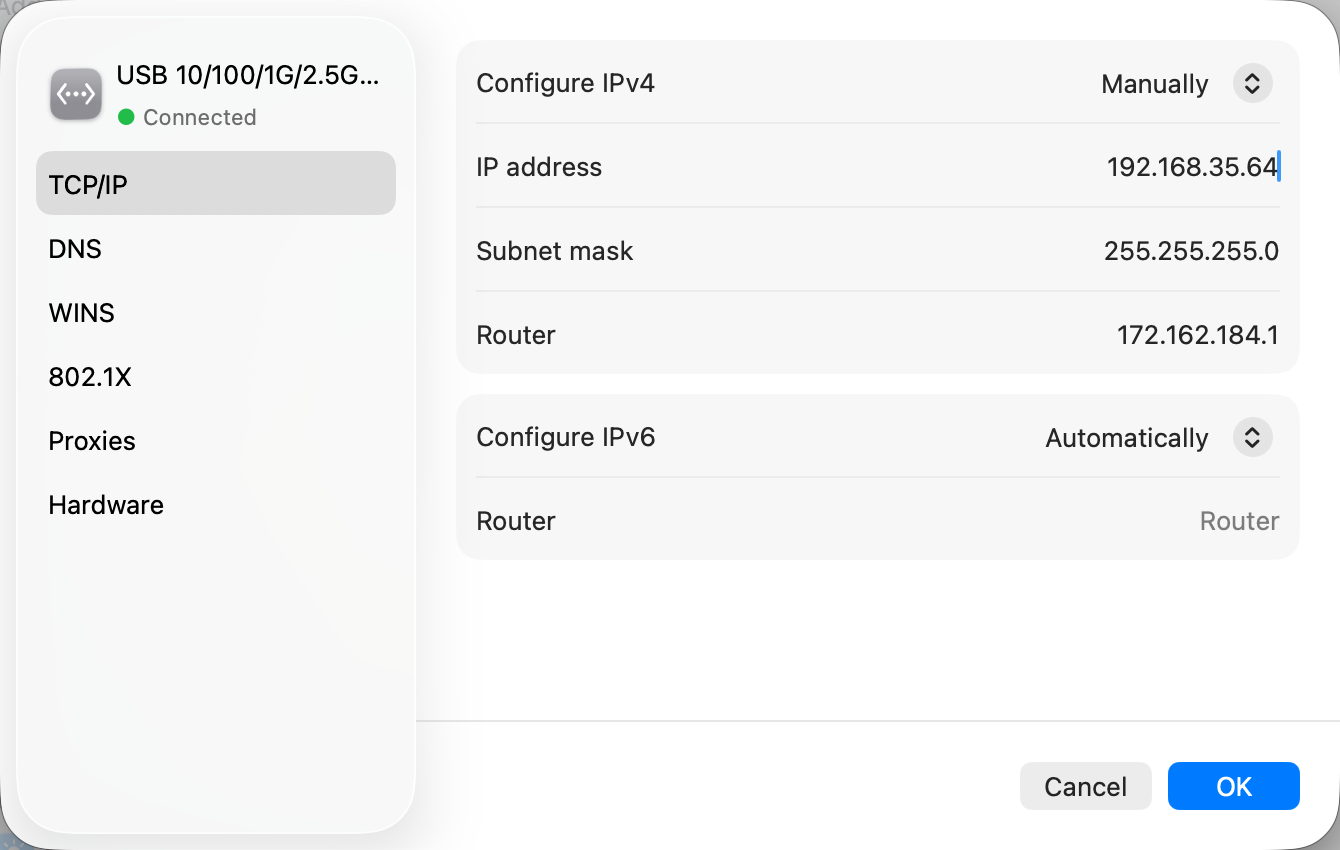Laptop configured on the gate's subnet