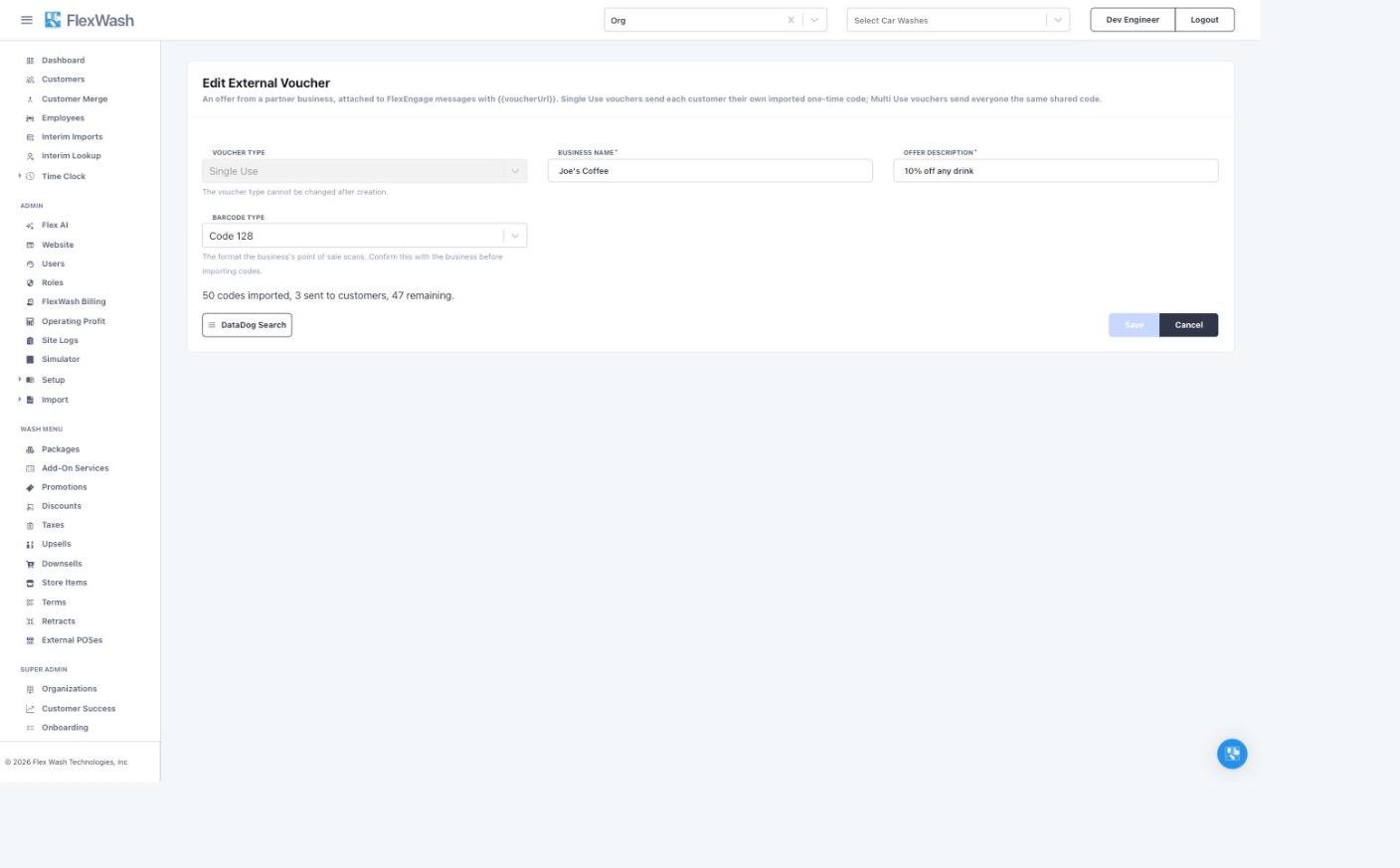 Edit External Voucher form