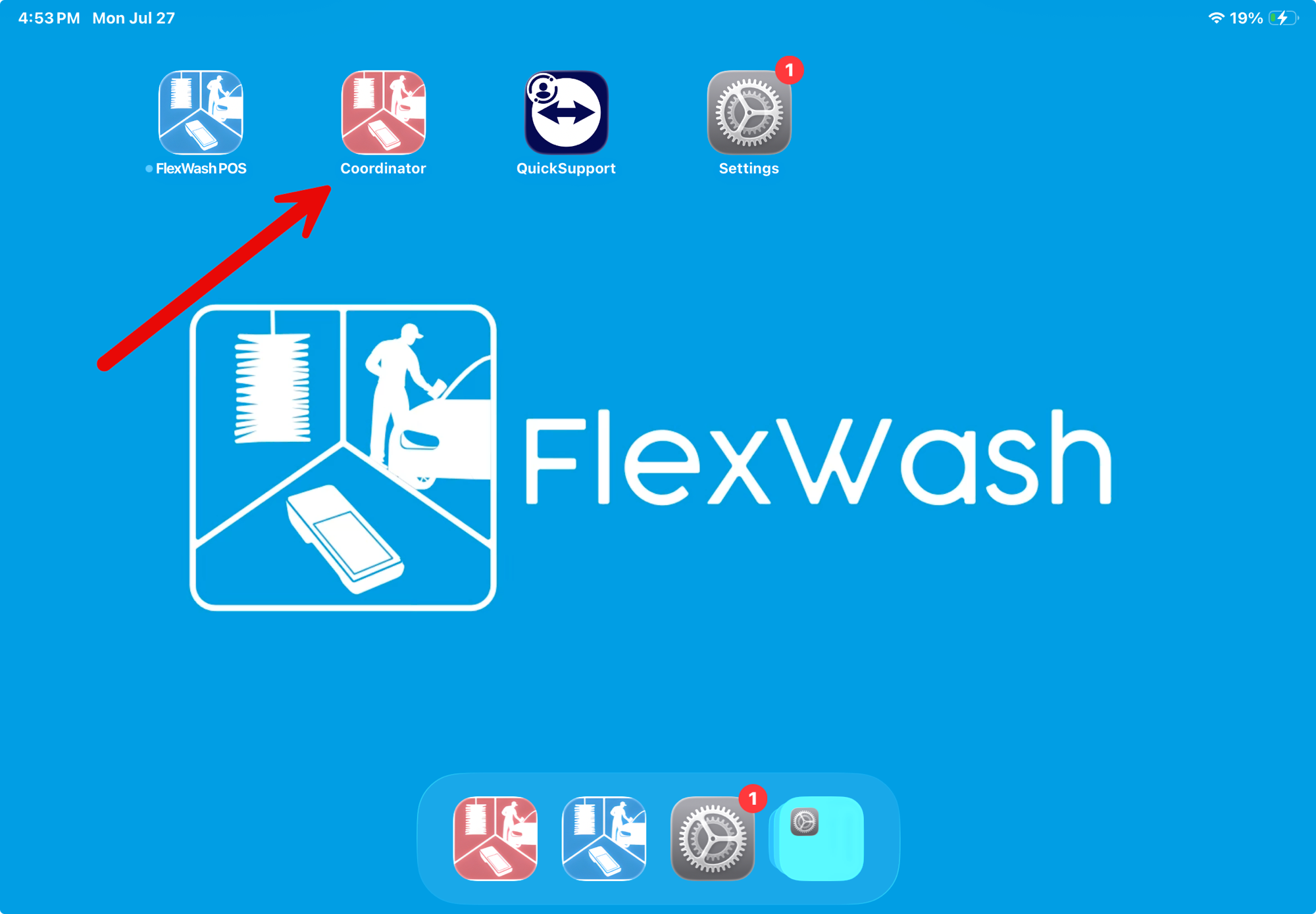 The Coordinator app on the pay tablet home screen