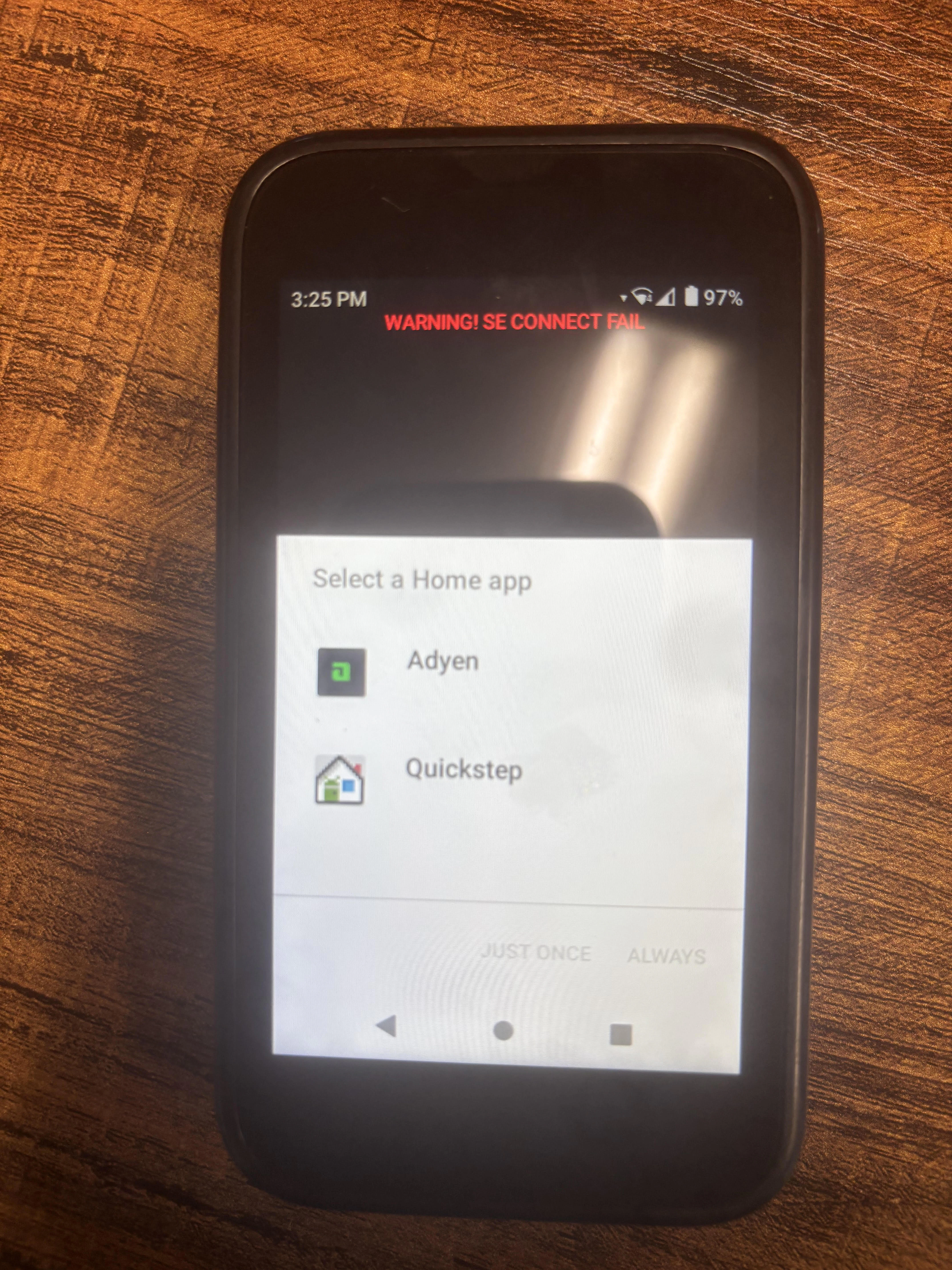 SE Connect Fail warning