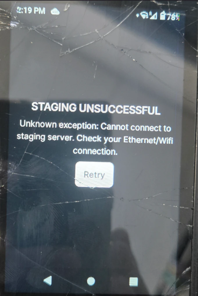 Staging Unsuccessful error