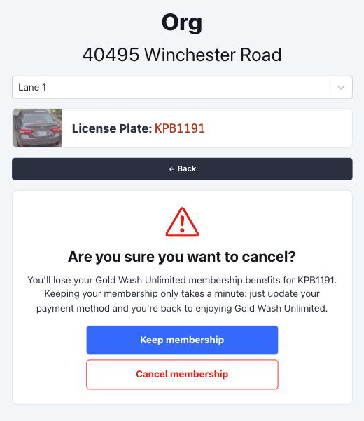 Cancellation confirmation with Keep membership and Cancel membership buttons