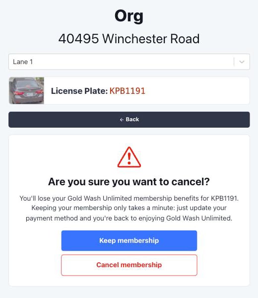 Cancellation confirmation with Keep membership and Cancel membership buttons