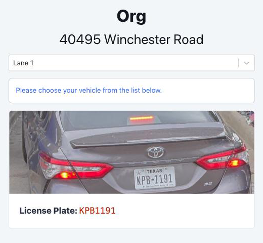 Choose your vehicle from the lane's checkout queue