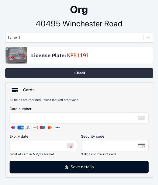 Card entry to update the payment method