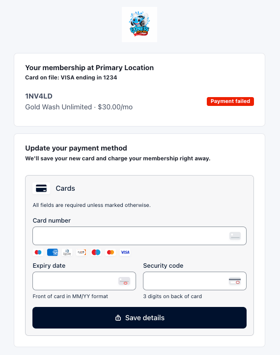 Update payment method page