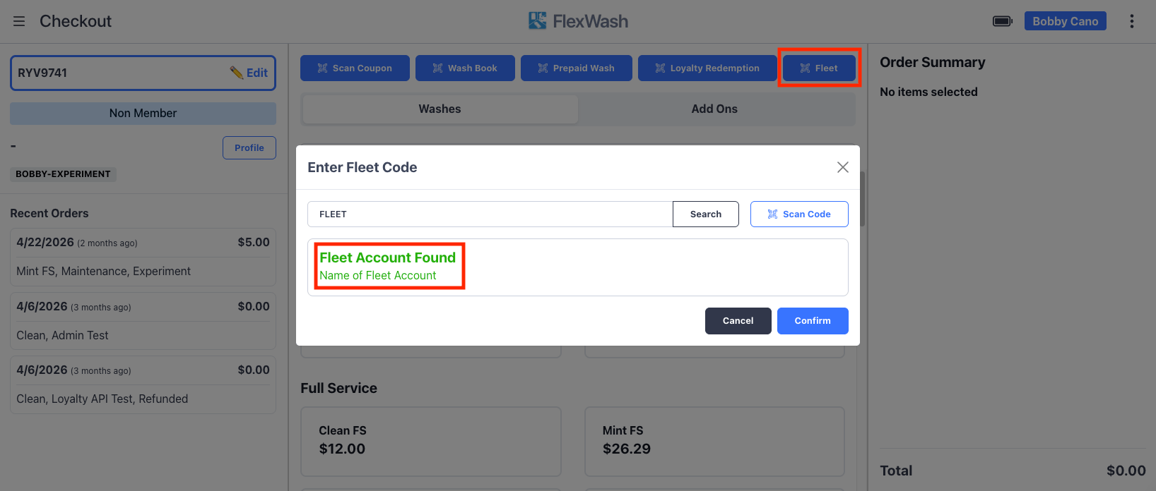 Entering or scanning a fleet code