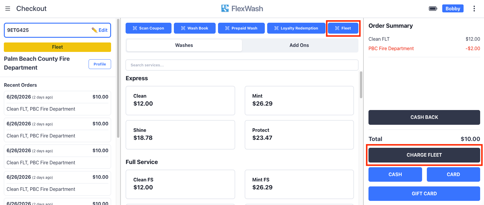 Fleet tender at checkout