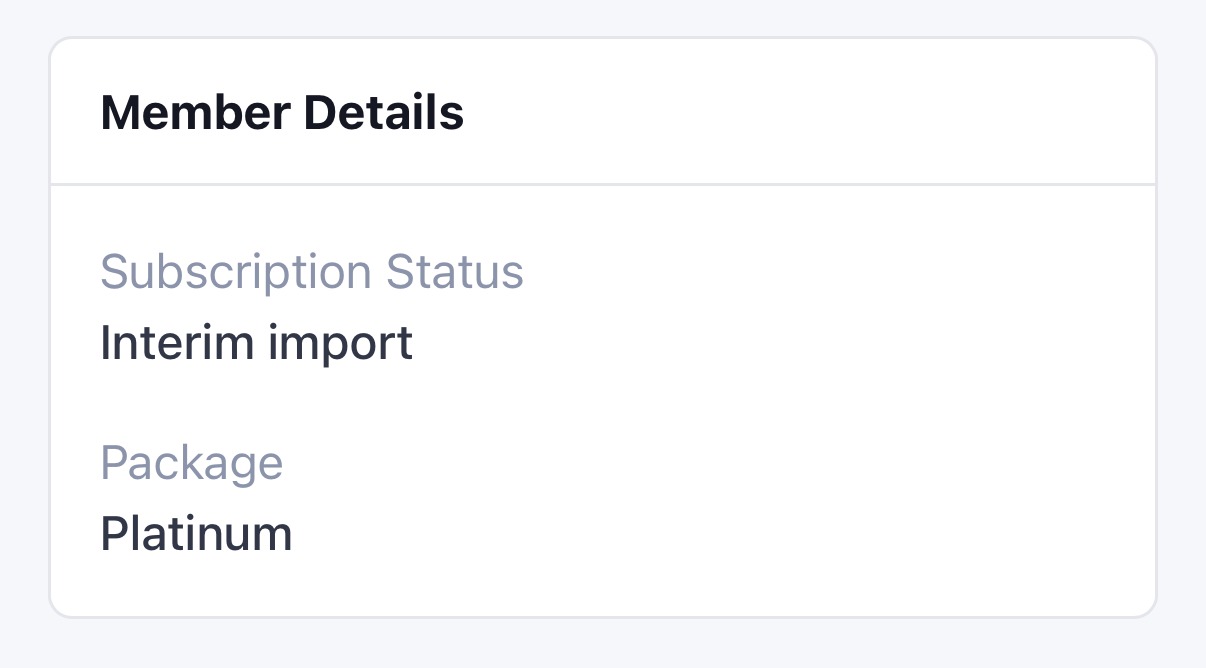 Member Details showing a subscription status and package
