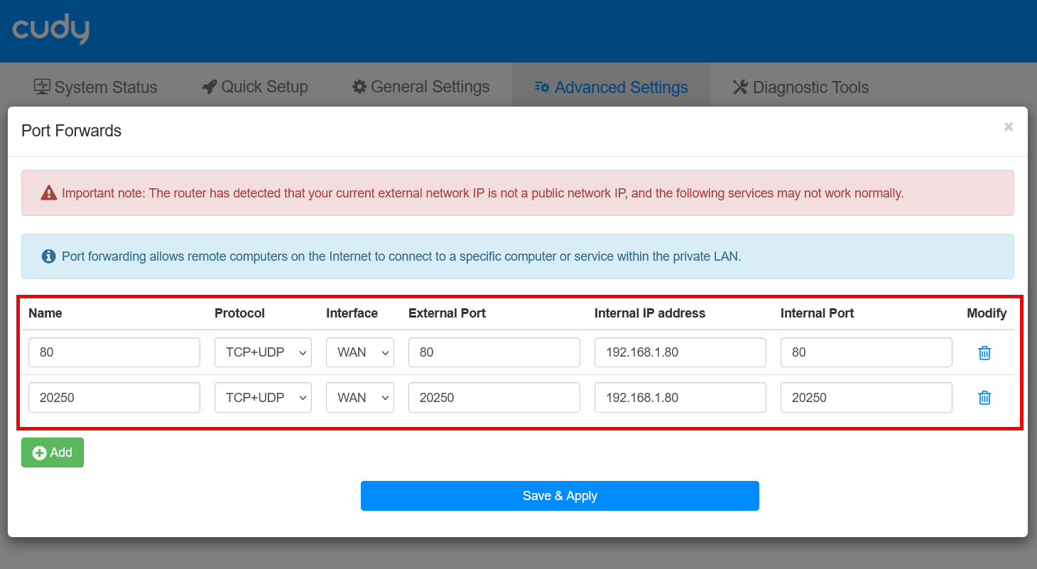 Laguna r-TC port forwarding