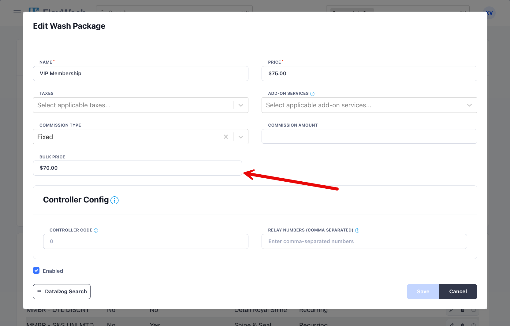 Bulk price field on a membership package