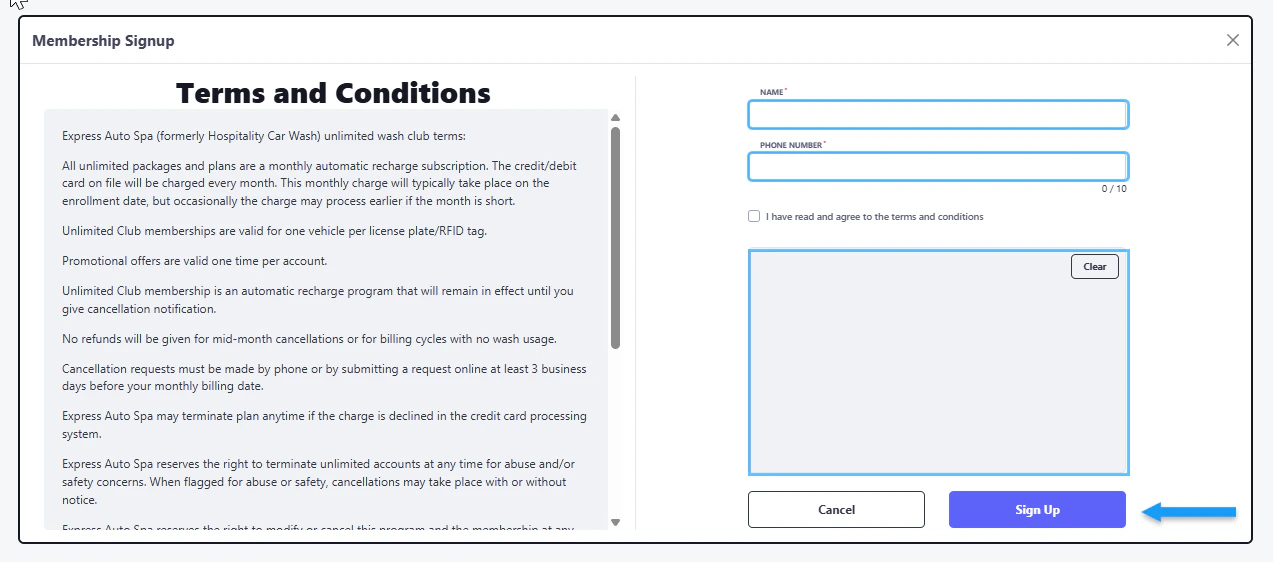 Memberships And Single Washes Terms Pn
