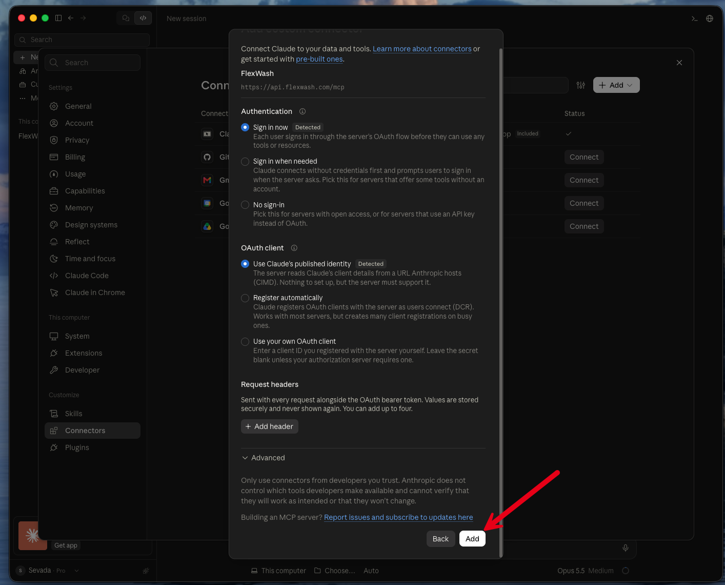 Detected sign-in settings