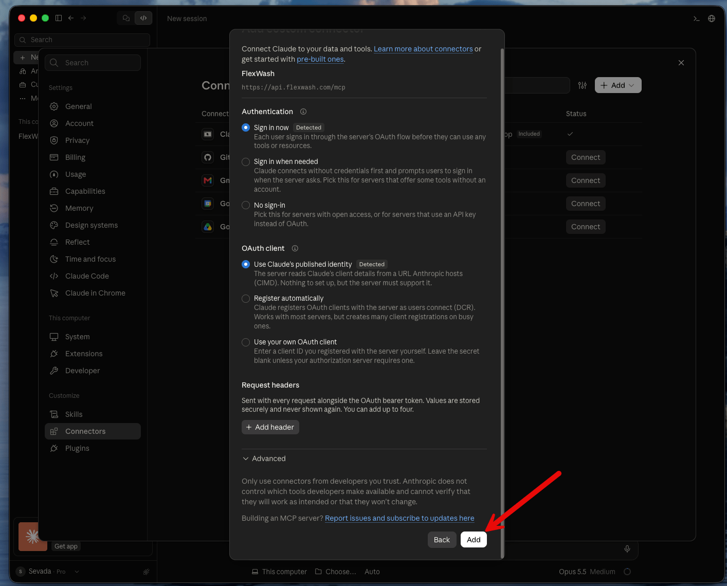 Detected sign-in settings