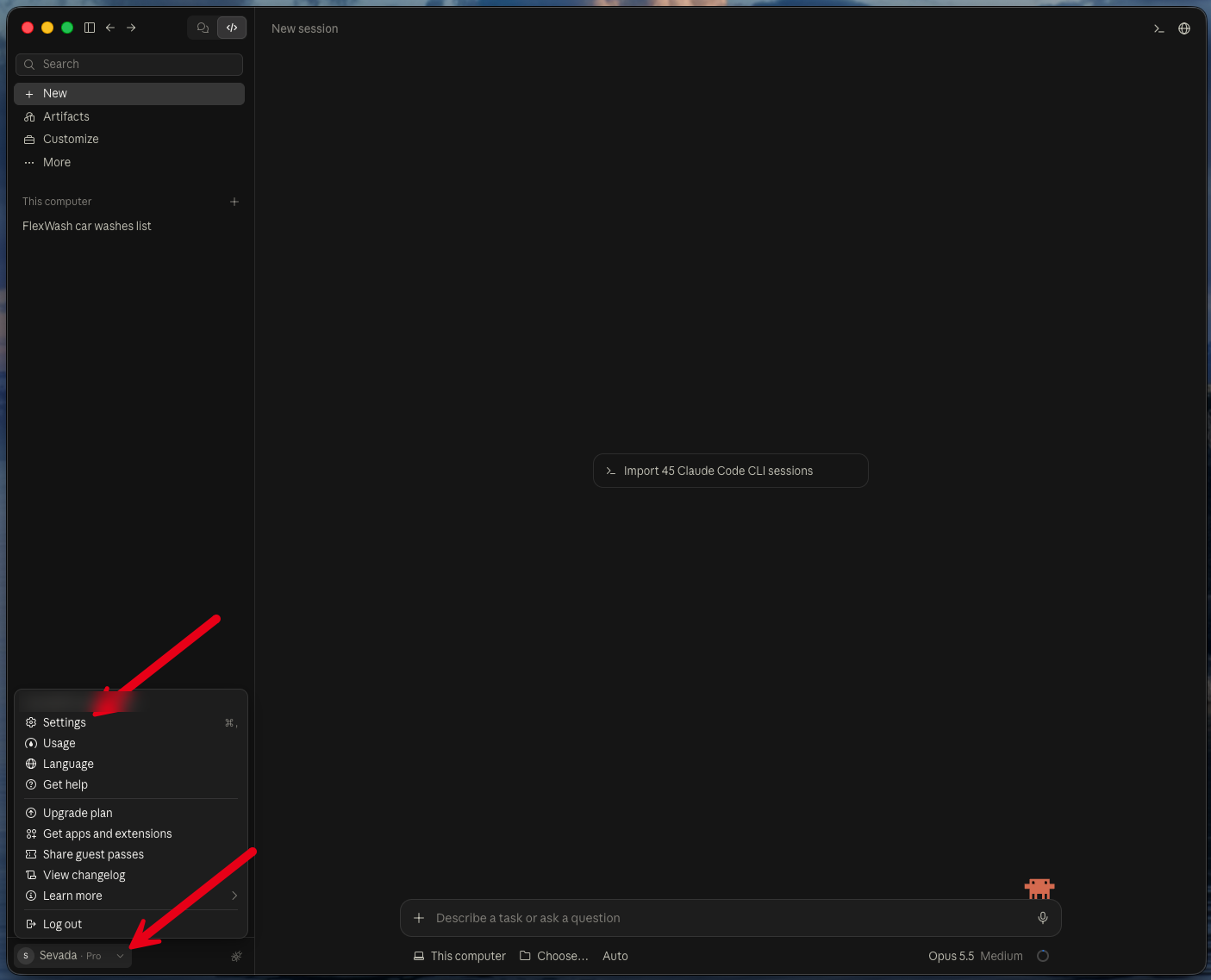Open Settings from the account menu