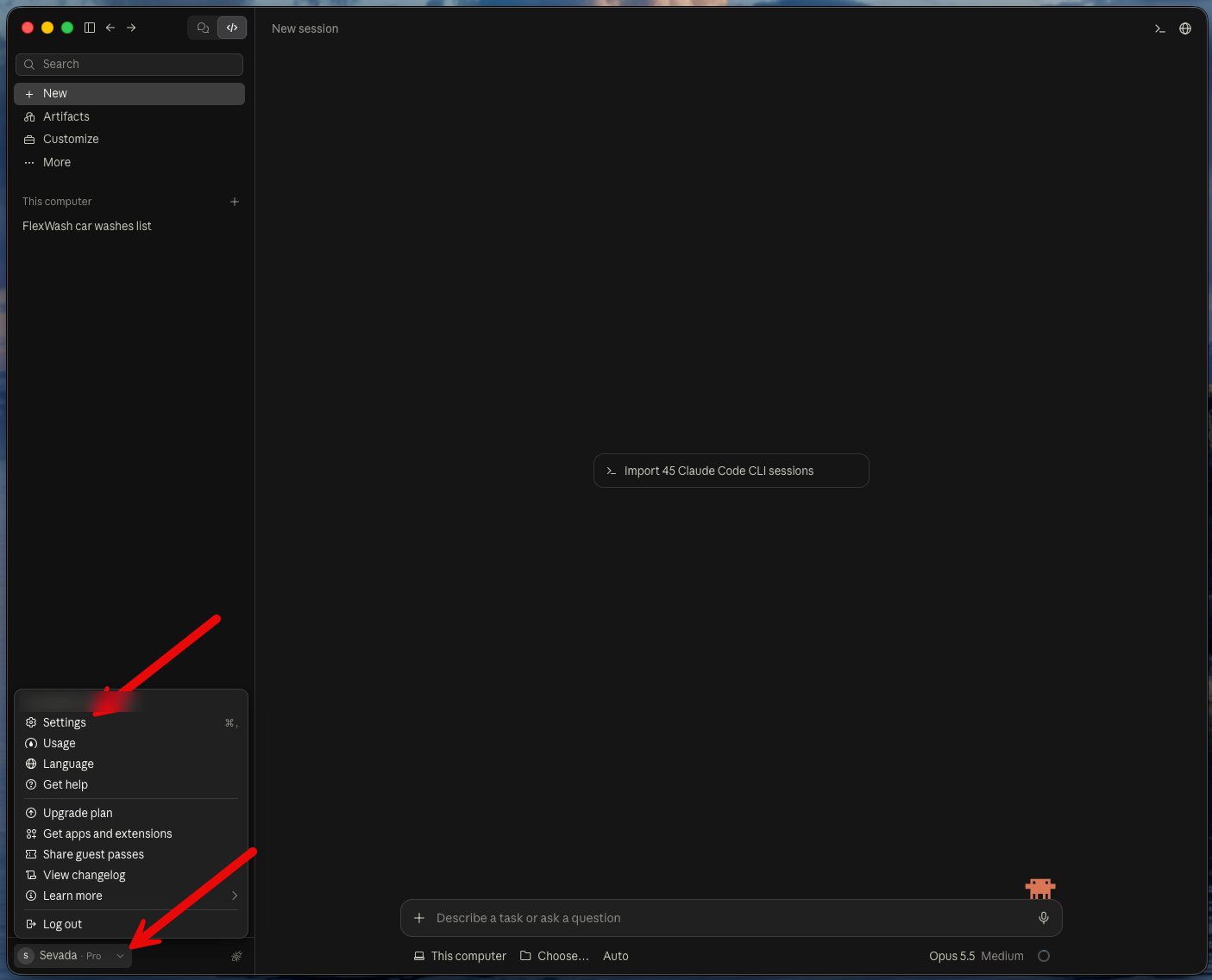 Open Settings from the account menu