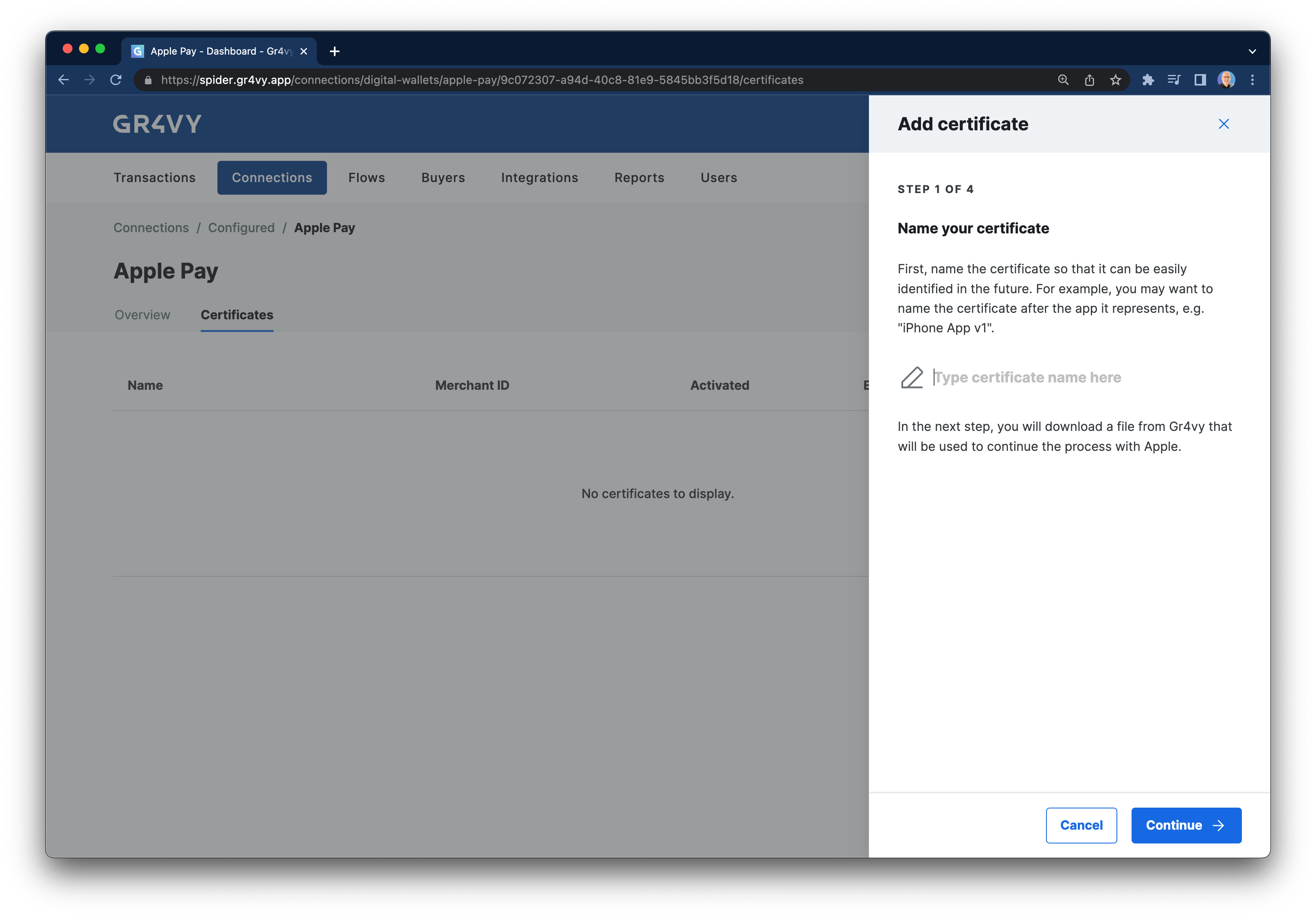 Apple Pay: Add a new certificate