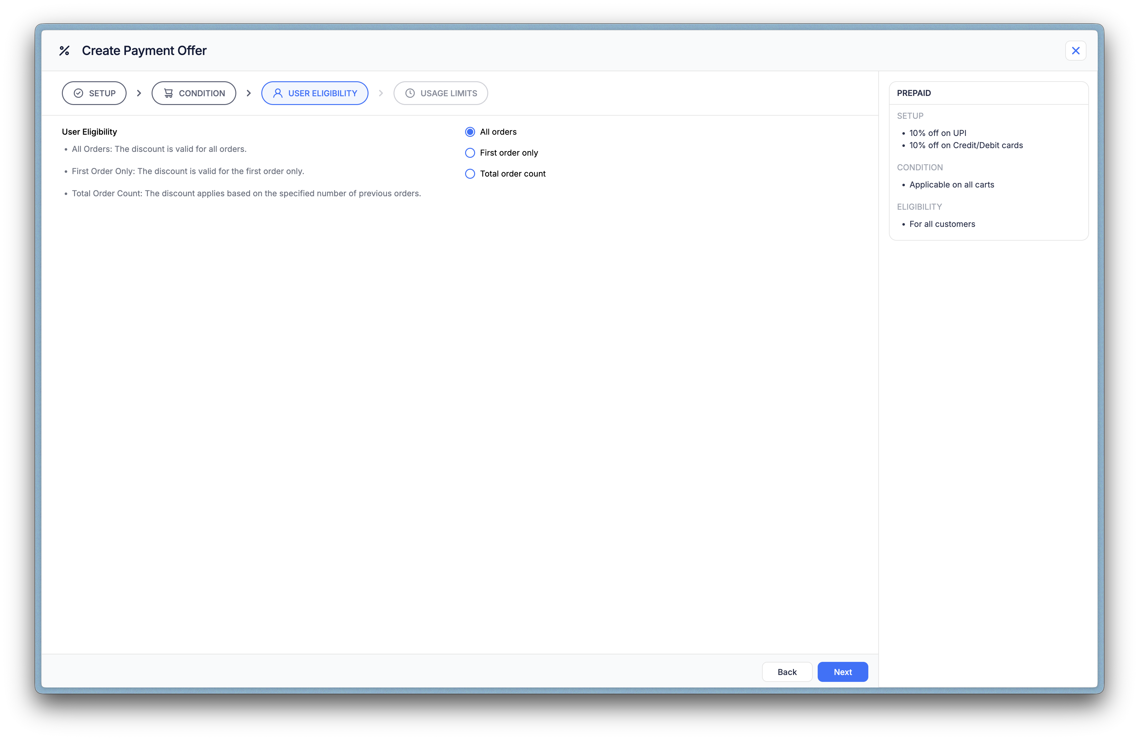 User eligibility section