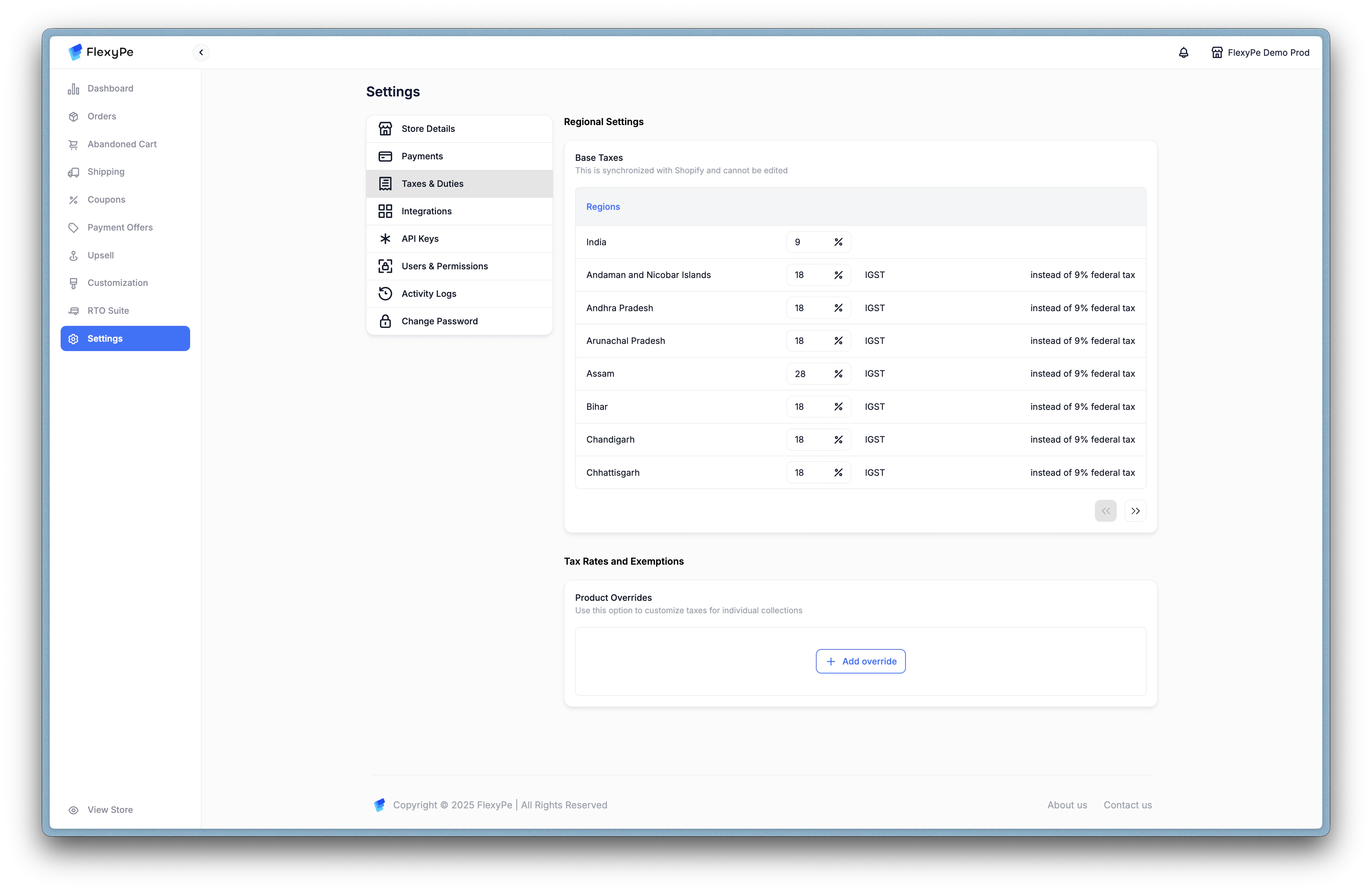 Taxes & Duties Screenshot