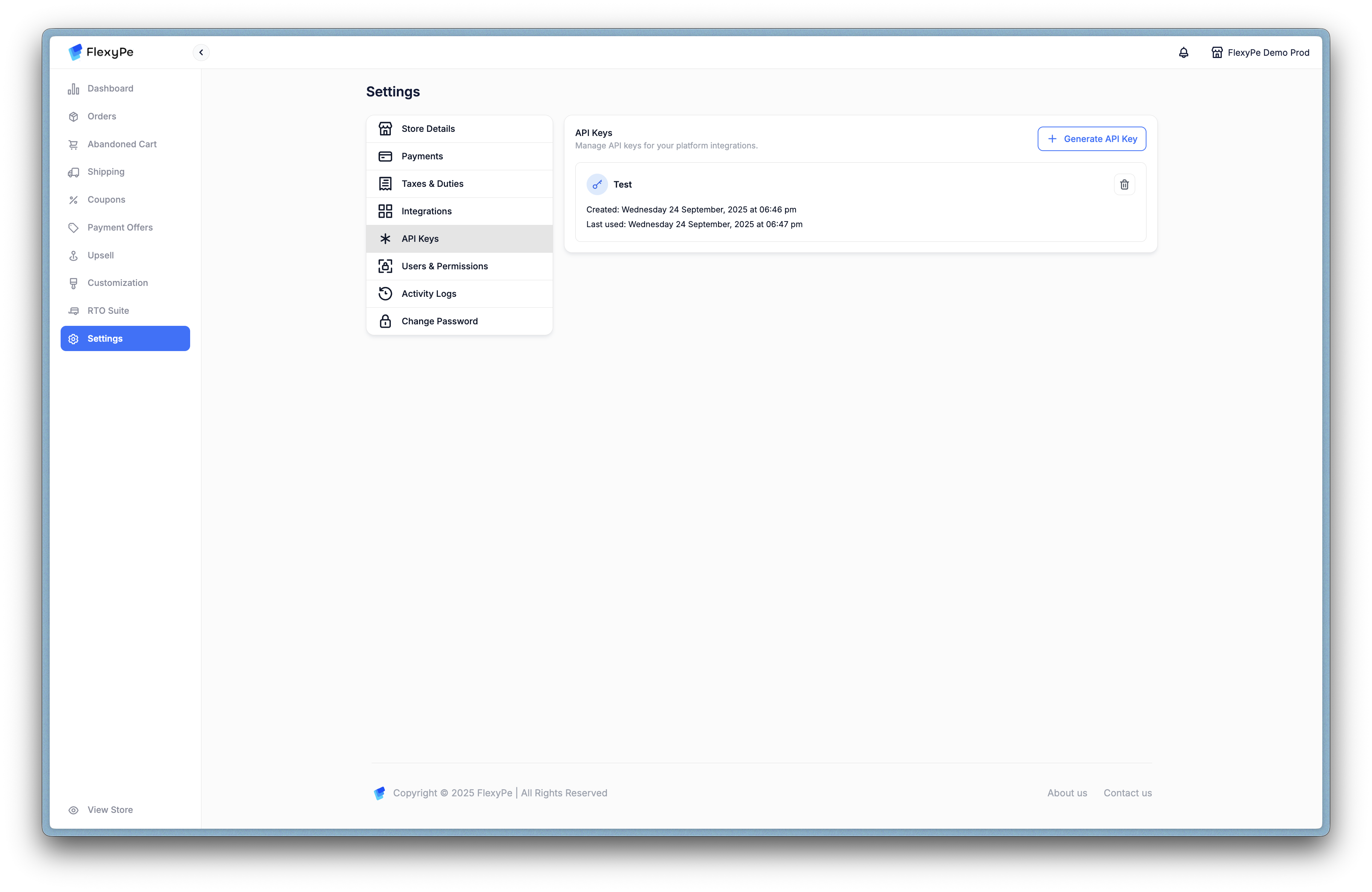 API Keys Screenshot