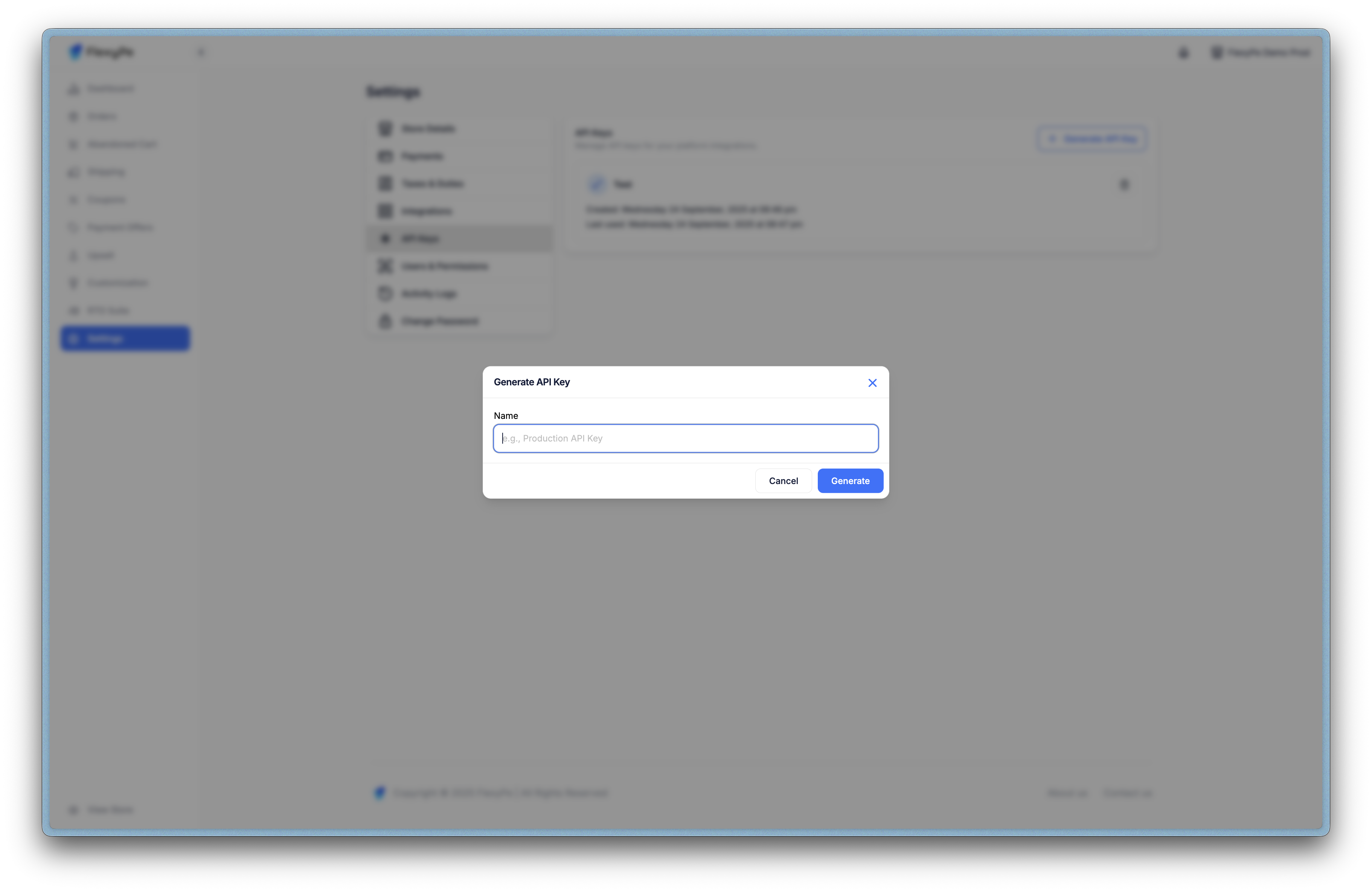 Generate API Key Screenshot
