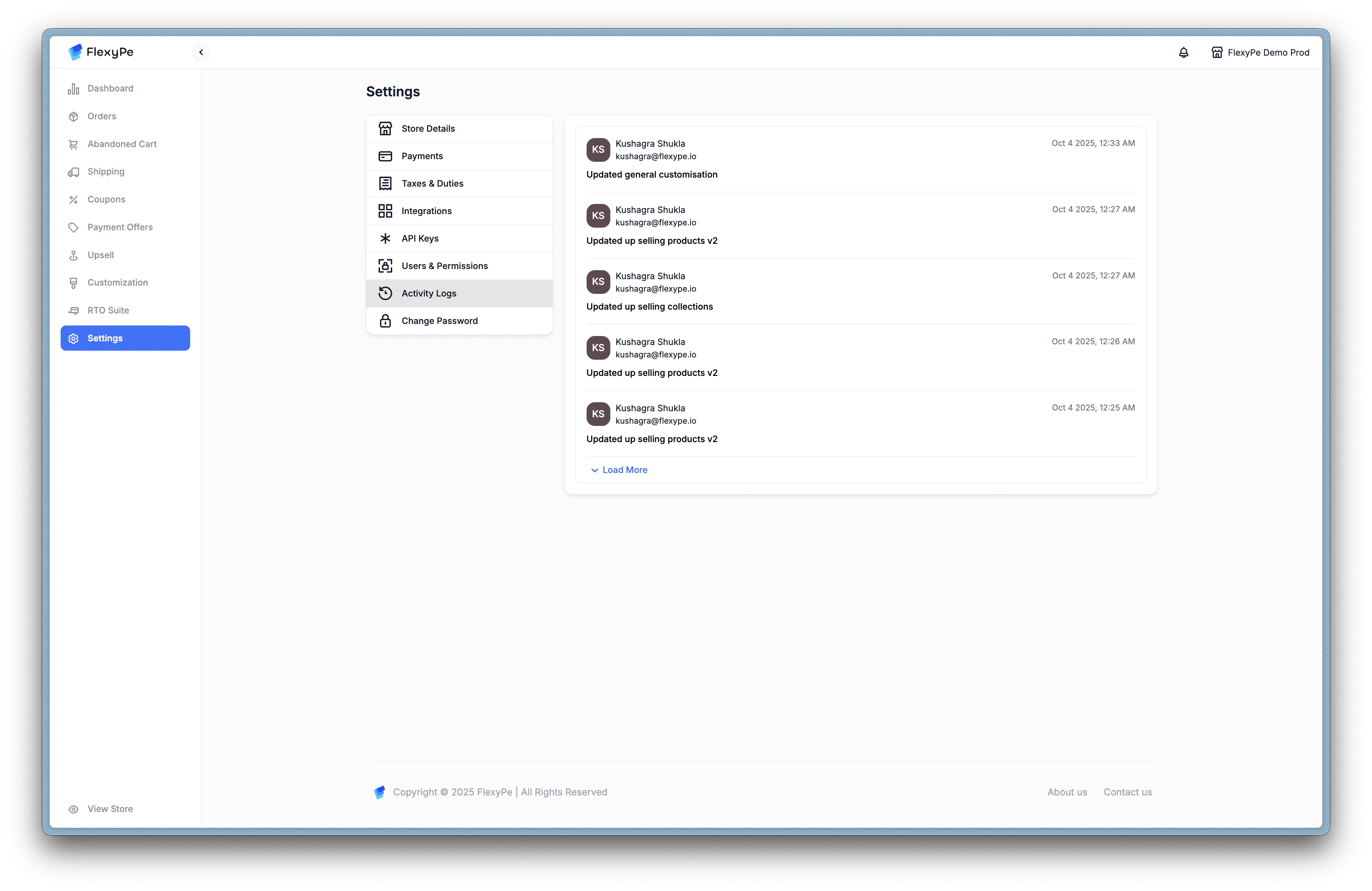Activity Logs Screenshot