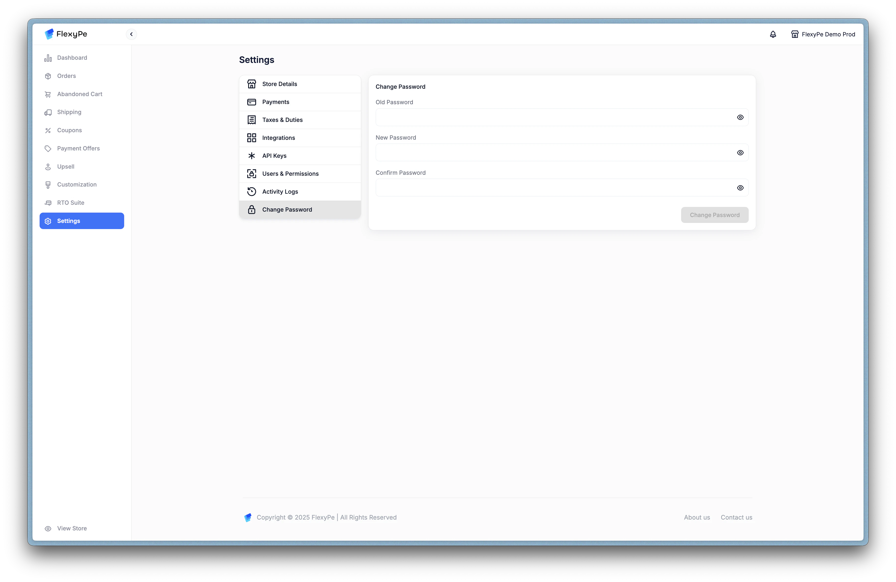 Change Password Screenshot