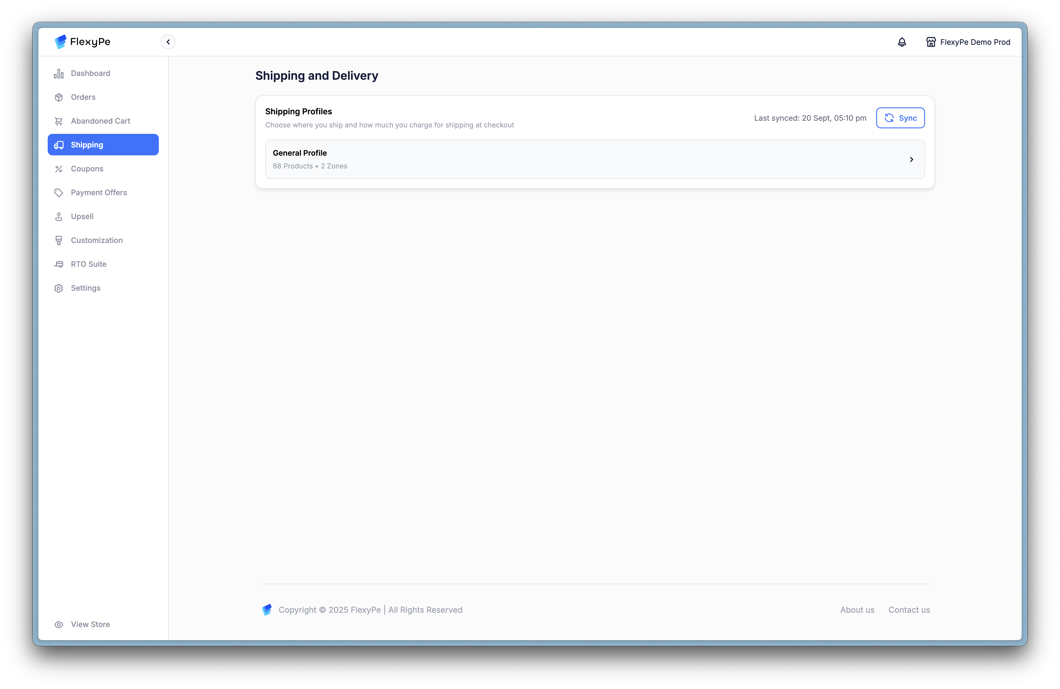 Shipping overview page