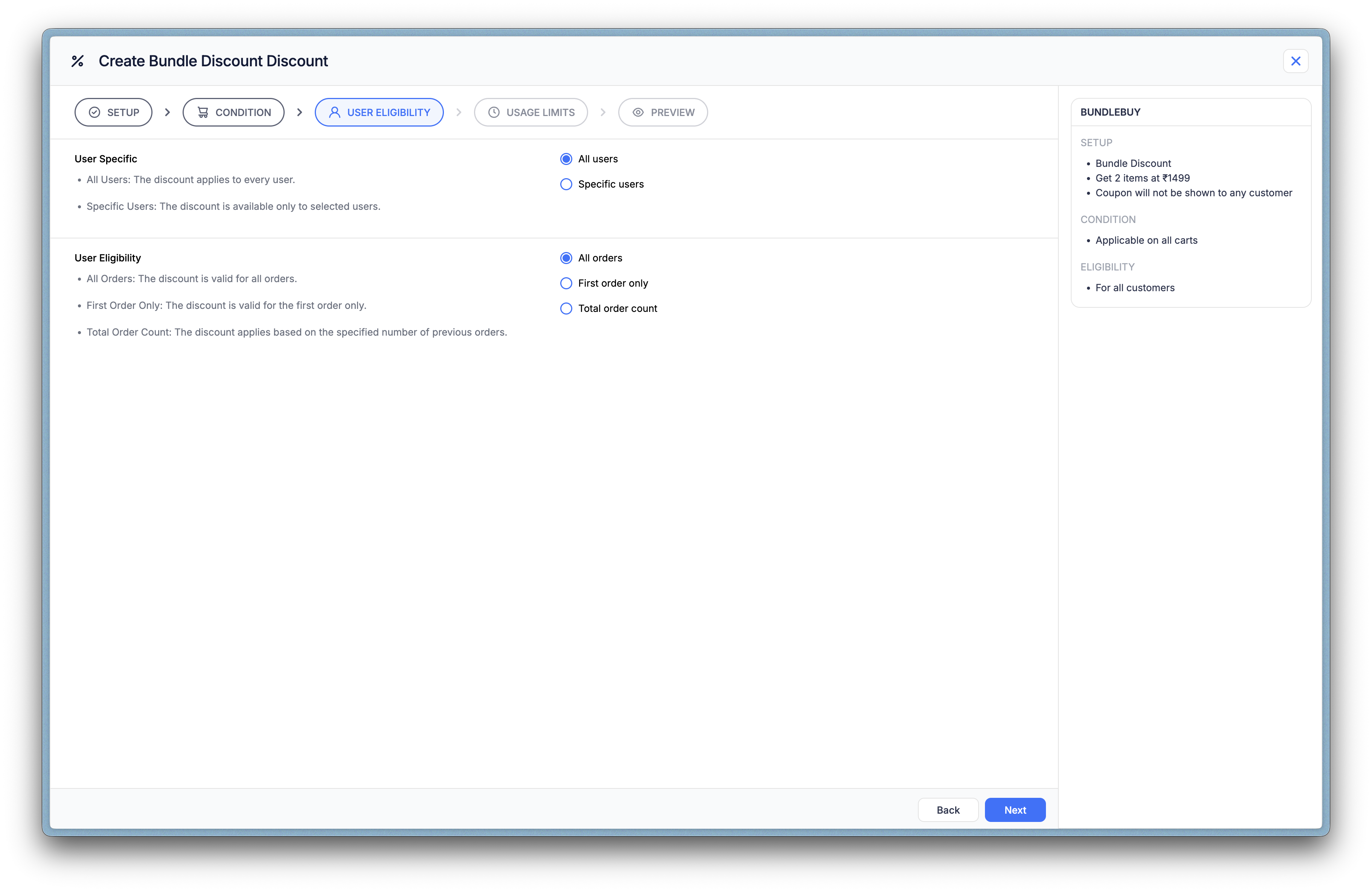 User eligibility section
