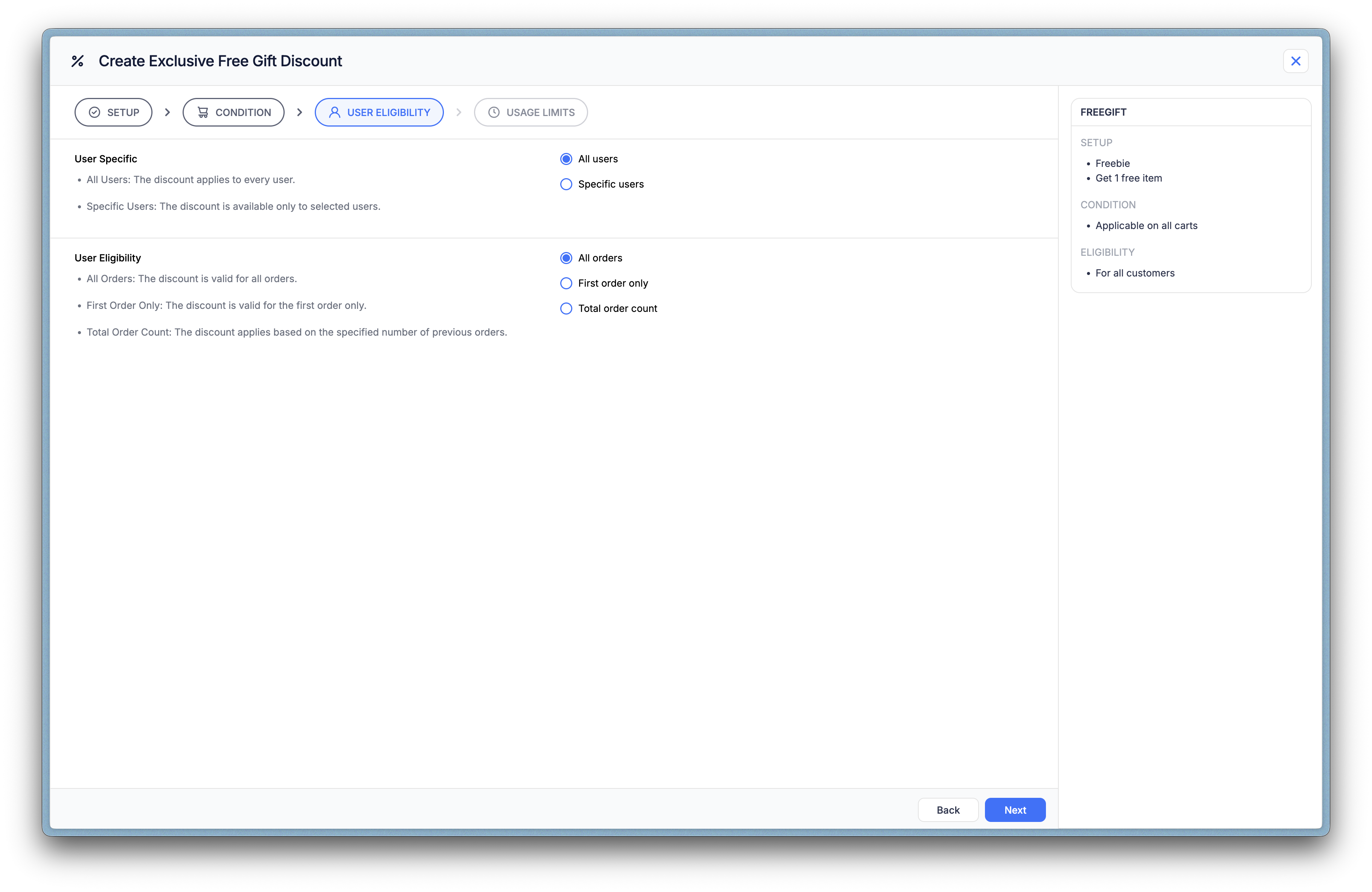 User eligibility section