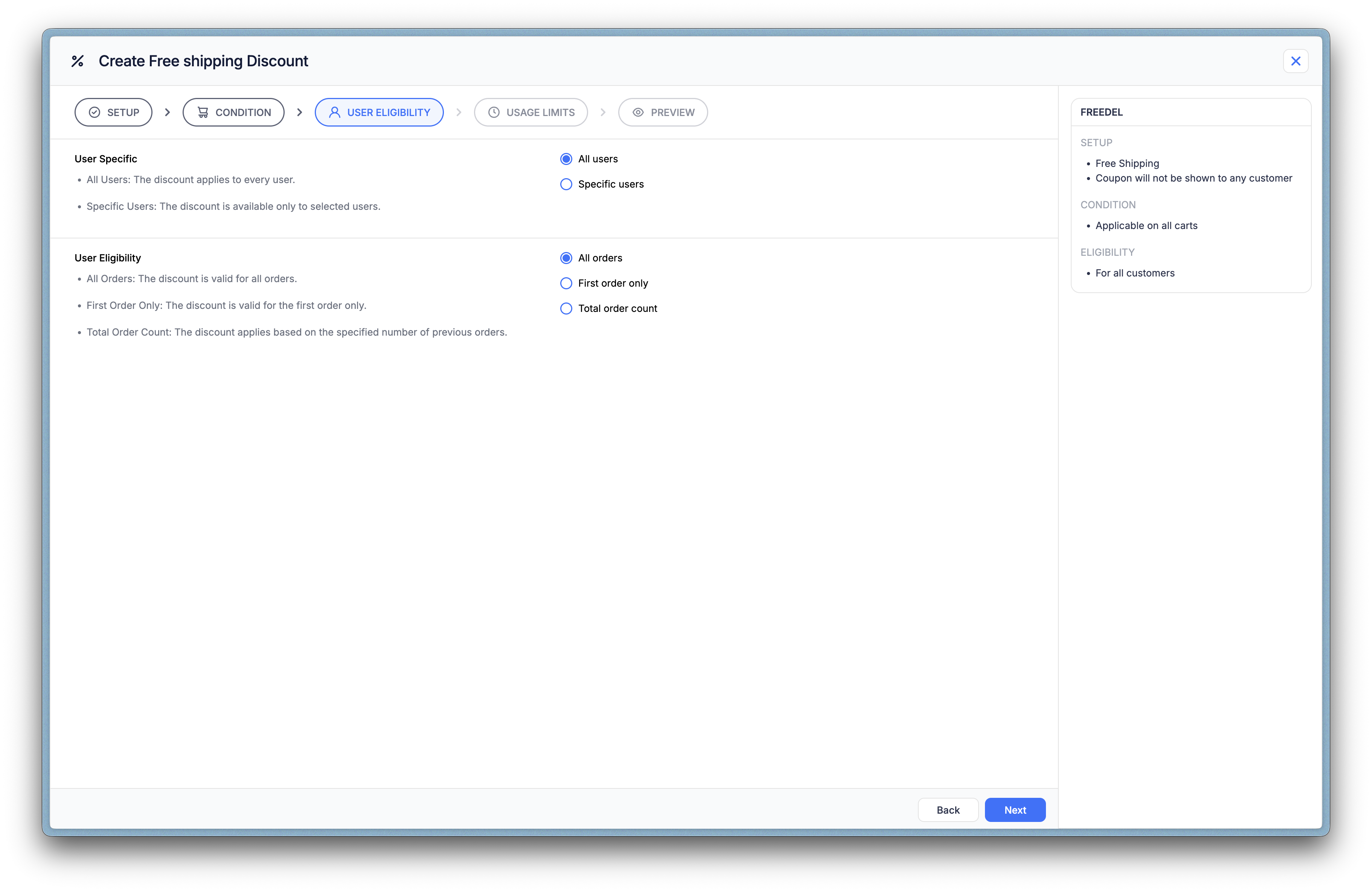 User eligibility section
