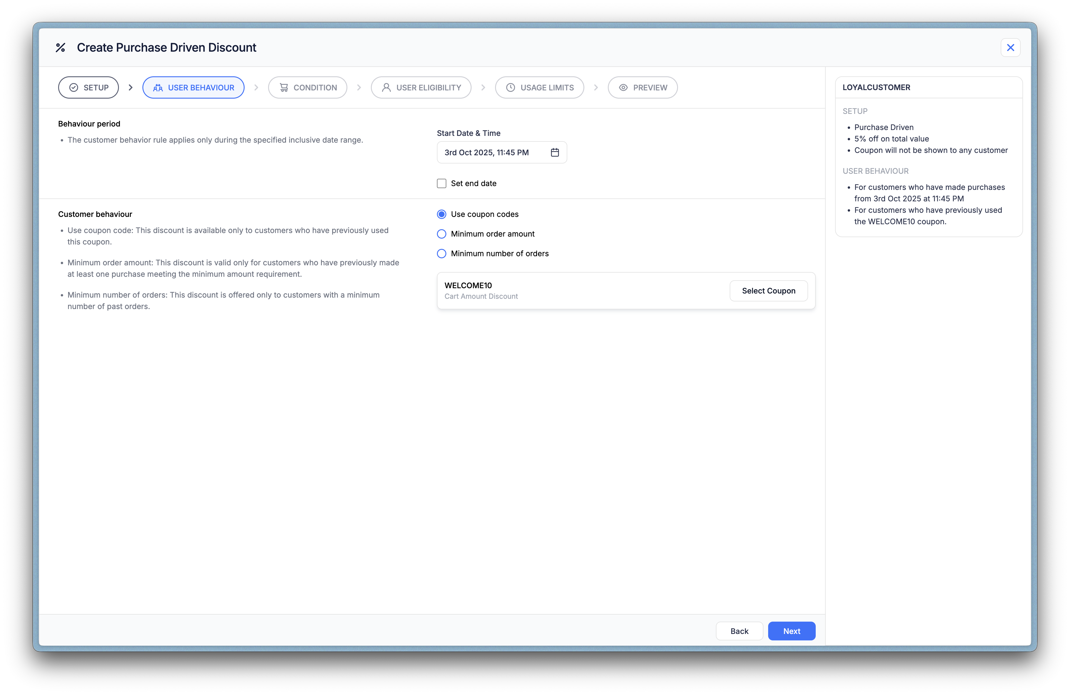 User behavior section