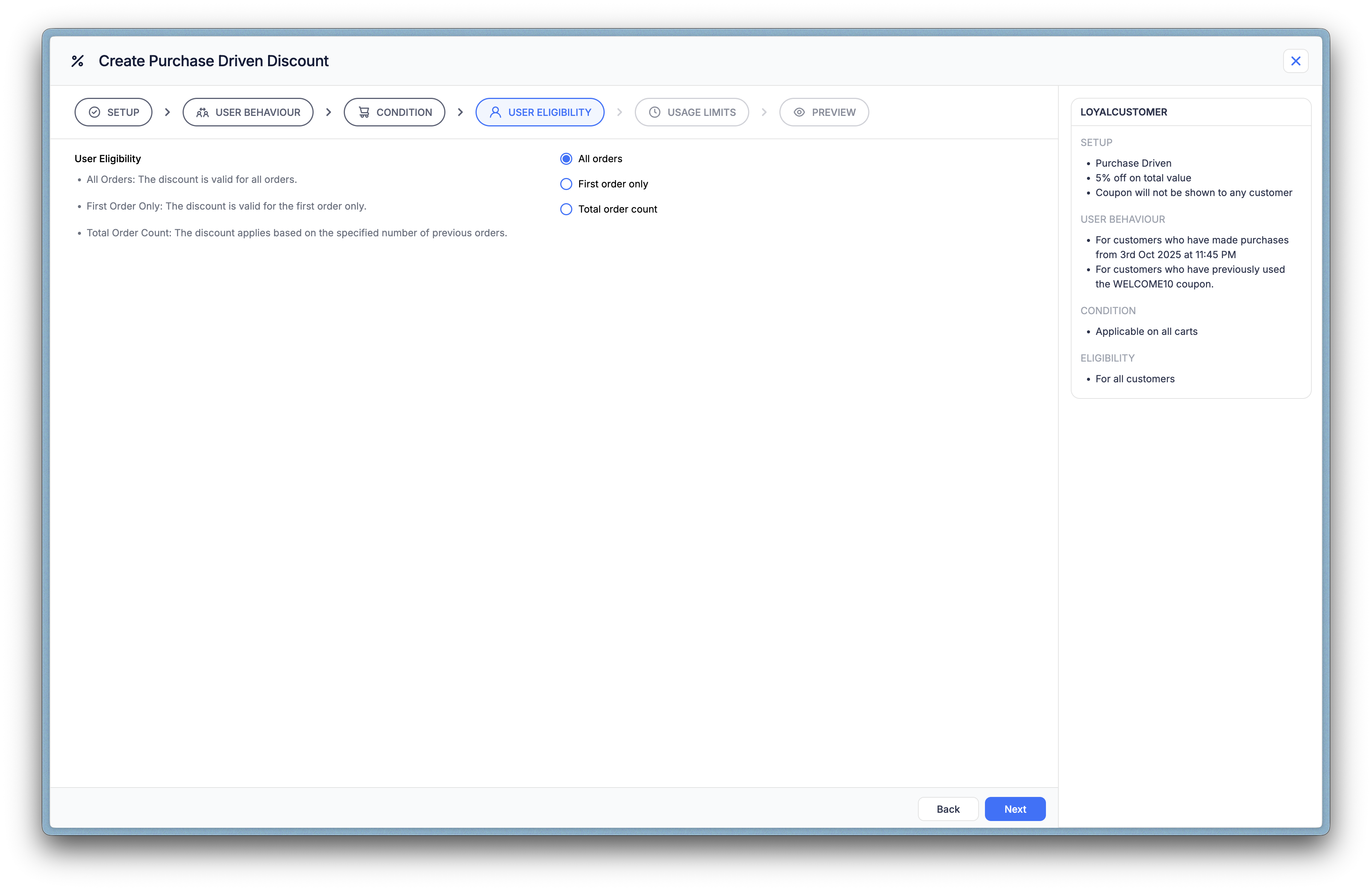 User eligibility section