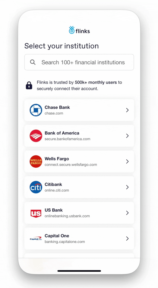 Gif showing a user uploading bank statements in Flinks Connect.