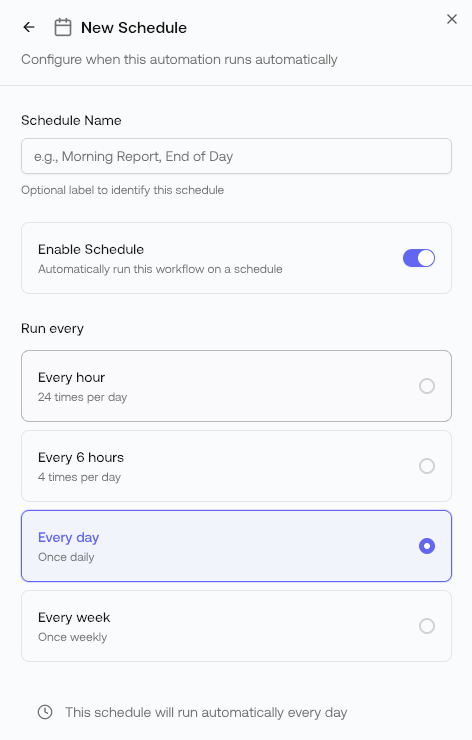 Automations scheduling interface in Flipspace
