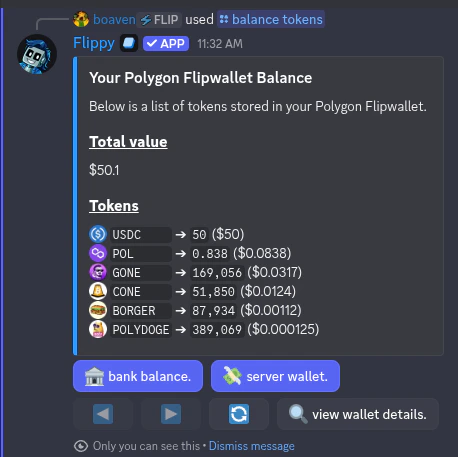 Token balance output