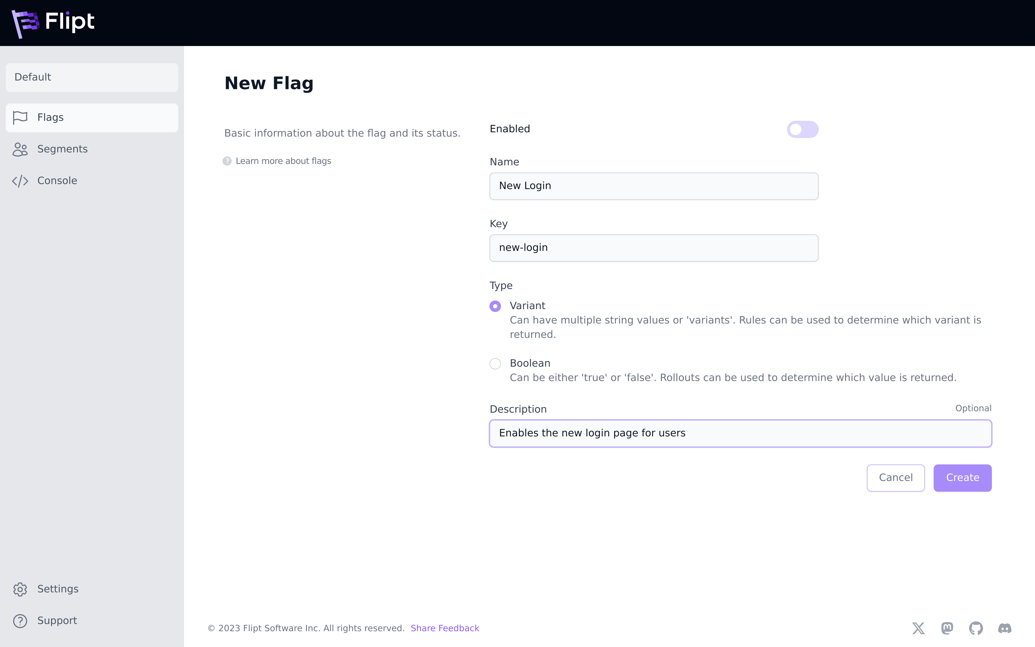 "Create Flag"