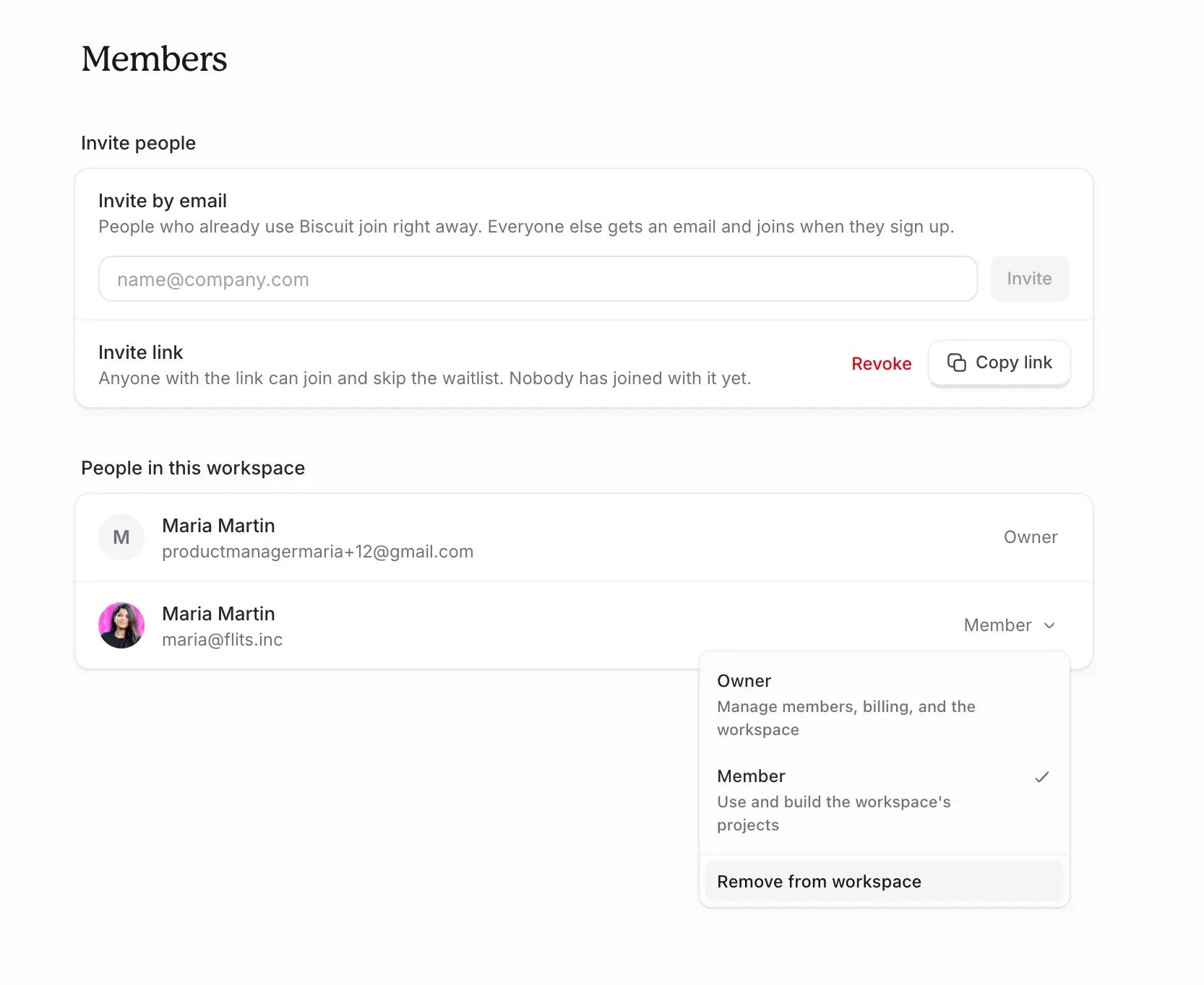 For selected member you see options for removing a member