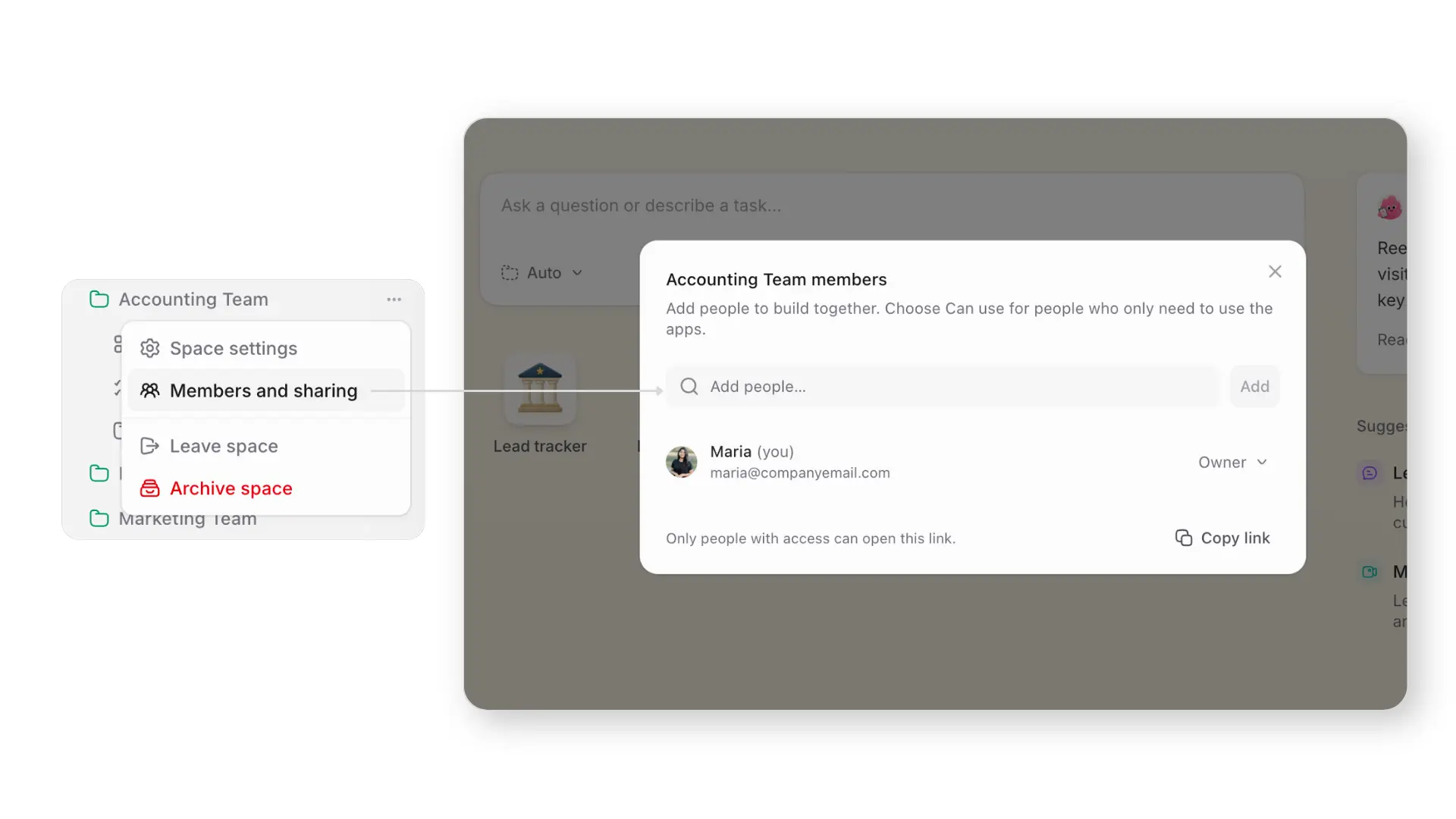 Members and sharing screen to add new members