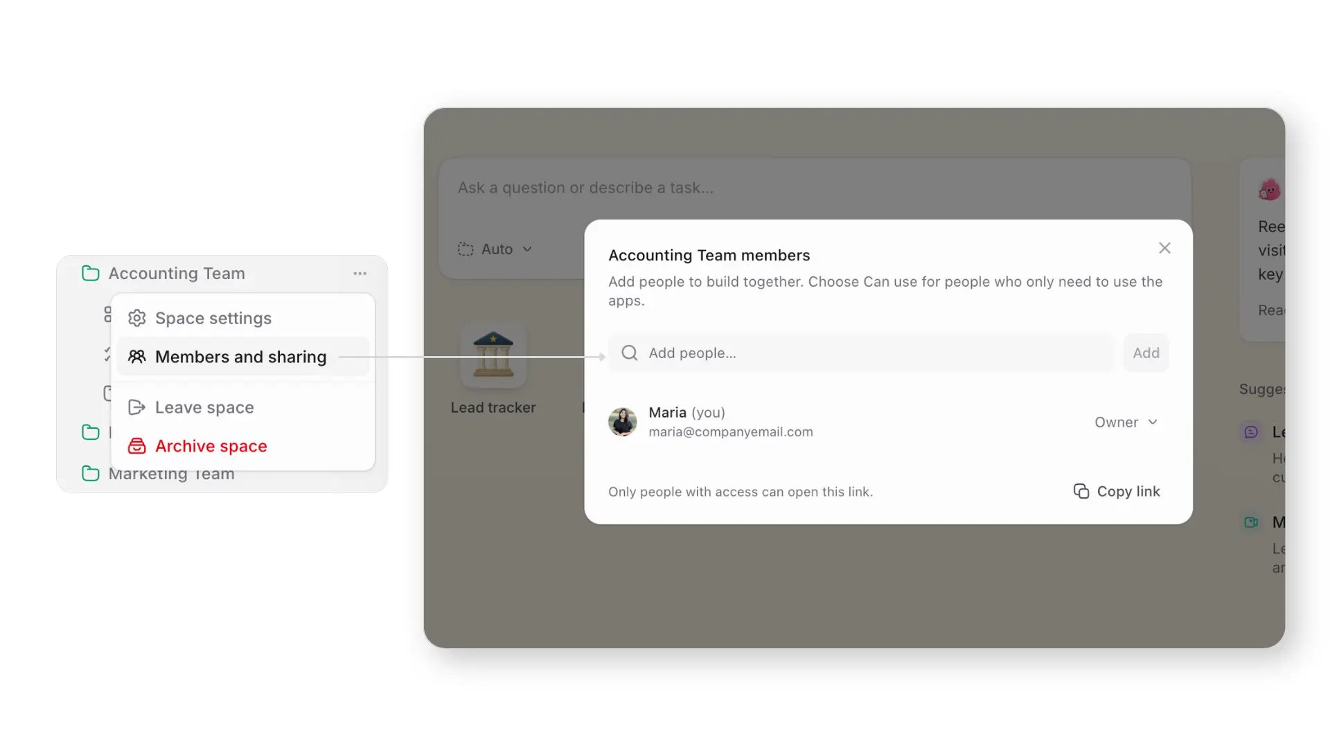 Members and sharing screen to add new members