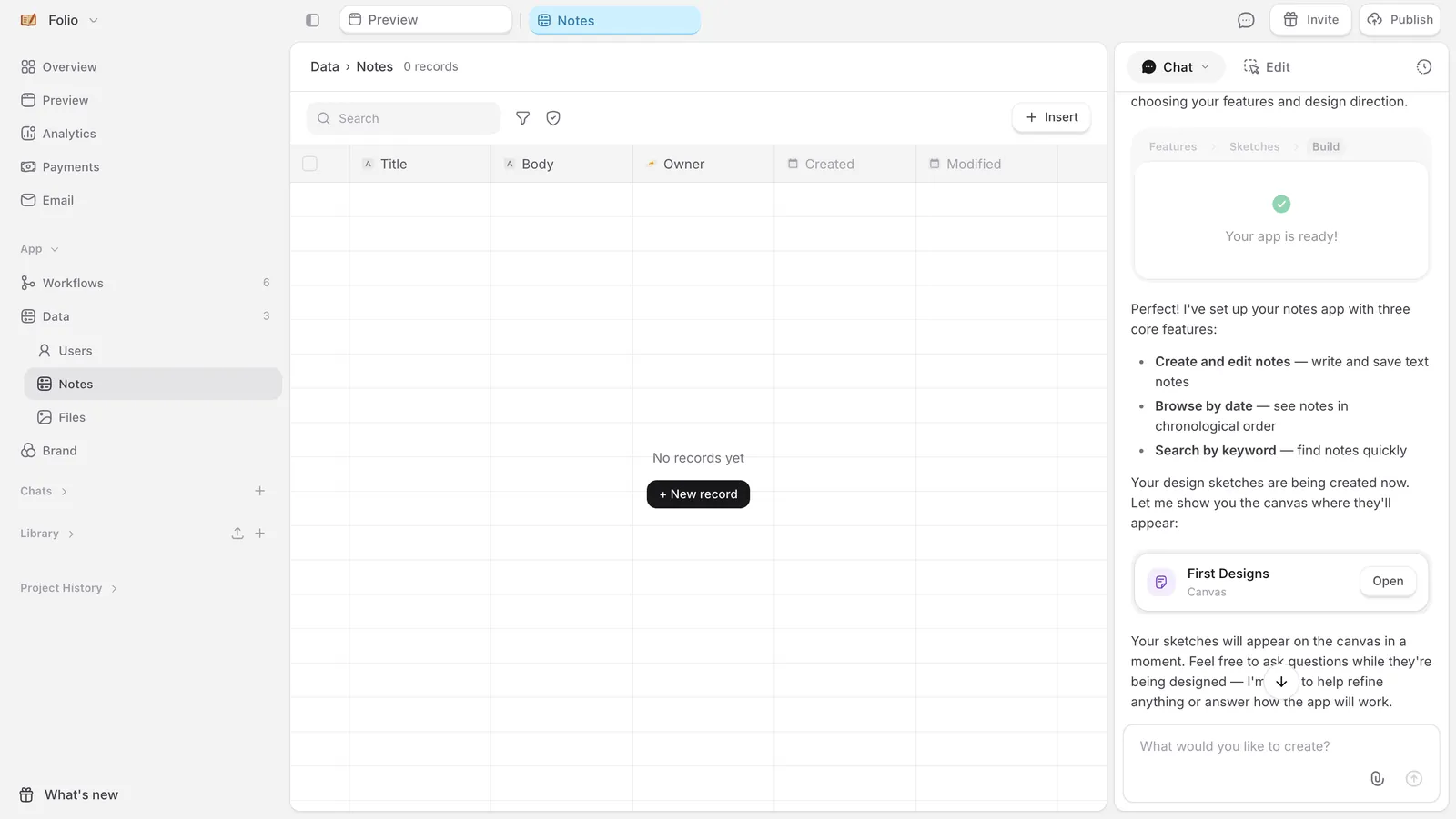 Data models listed in the side navigation, with the User model and app-specific models