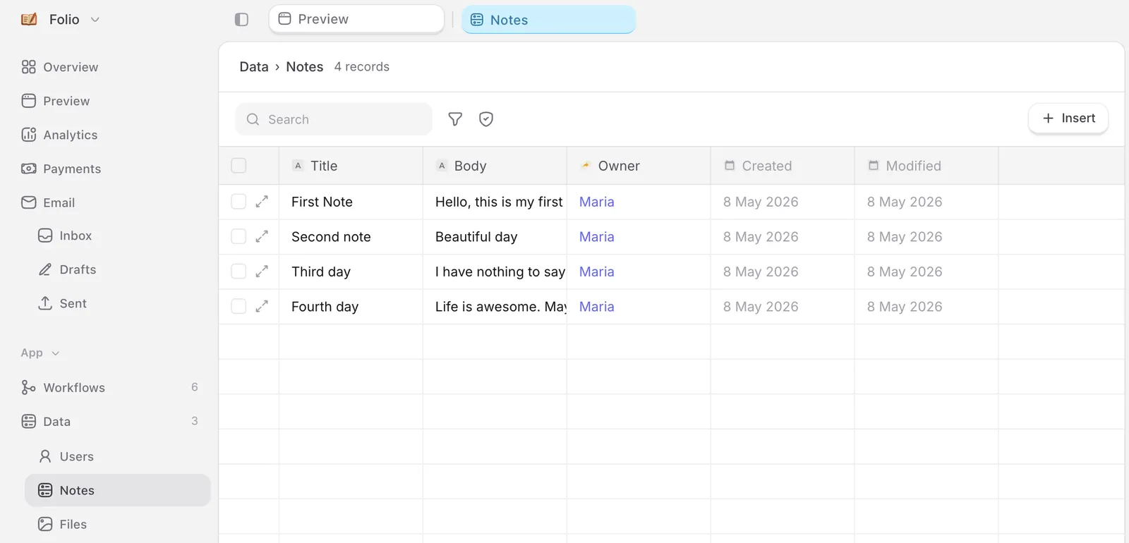 Spreadsheet-like table view of a data model