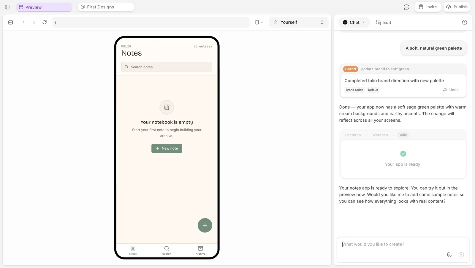Working preview of the built app