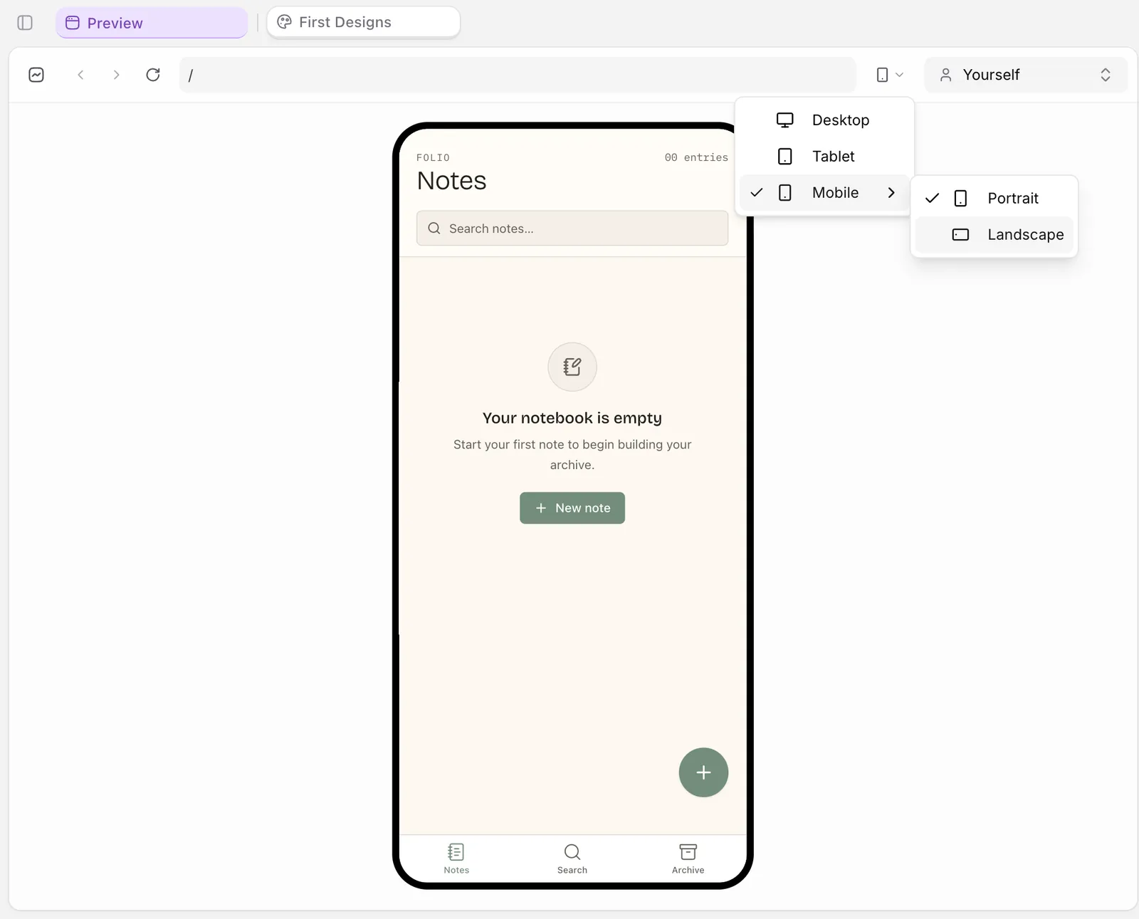 Preview with view-selector for device and user role