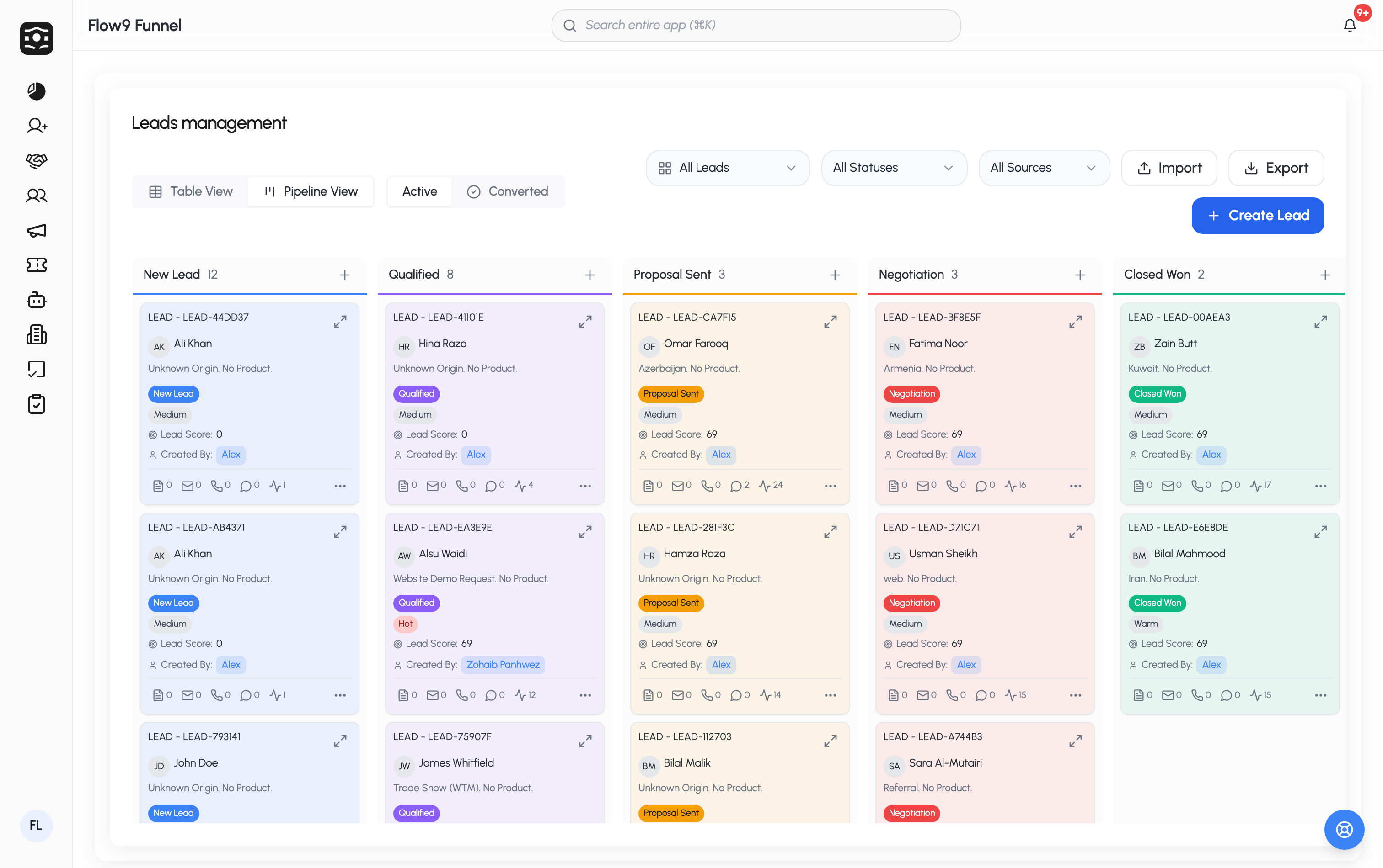 Leads in the pipeline (kanban) view