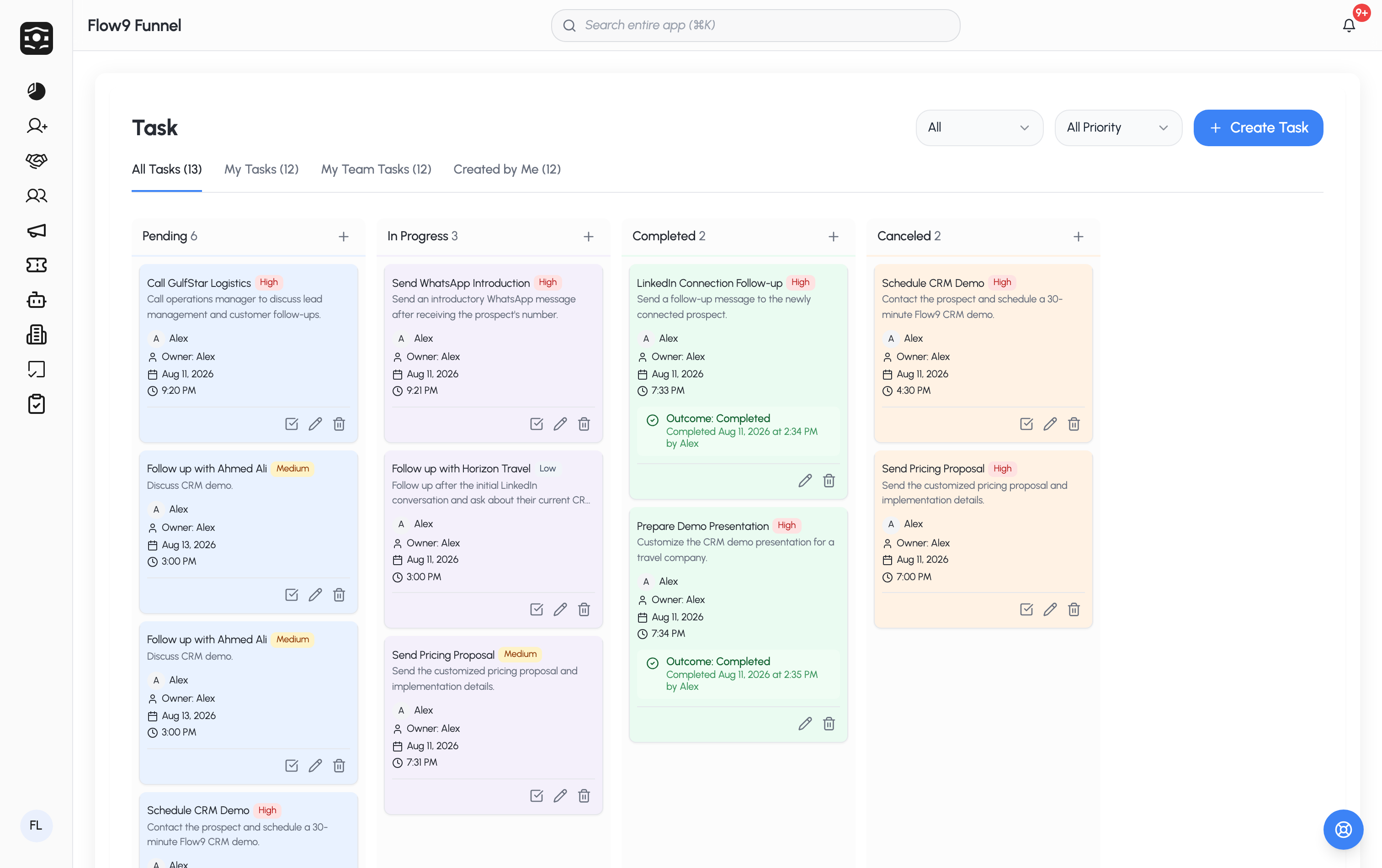 Tasks in Flow9 Funnel
